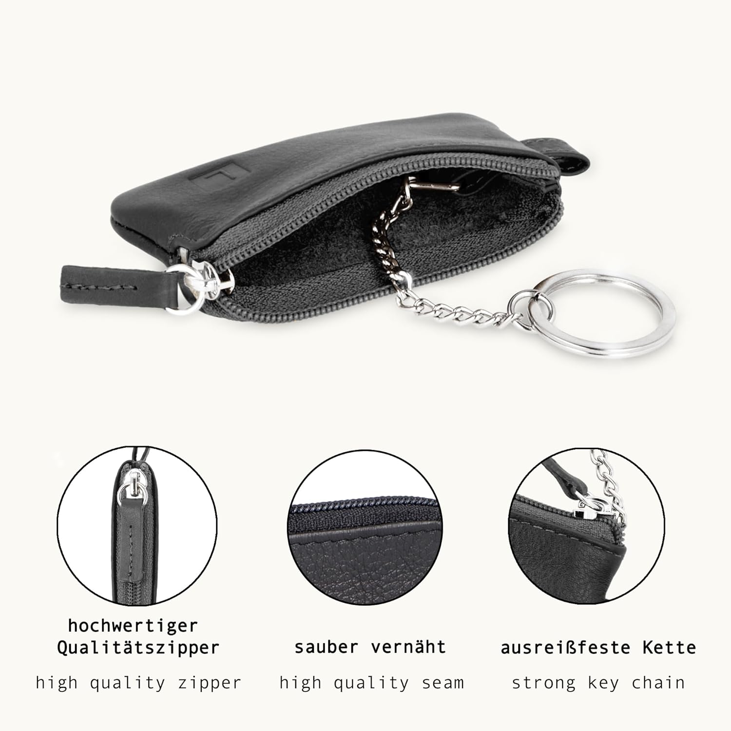 Detalle de LEDEROW Mini Schlüsseltasche aus echtem Leder – kompaktes Schlüsseletui für Motorrad- und einzelne Hausschlüssel