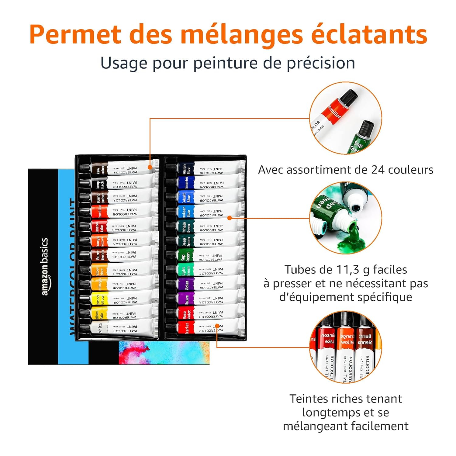 Thumbnail 2 de Amazon Basics Tubes de peinture aquarelle – 24 couleurs, 12 ml chacun, boîte cadeau