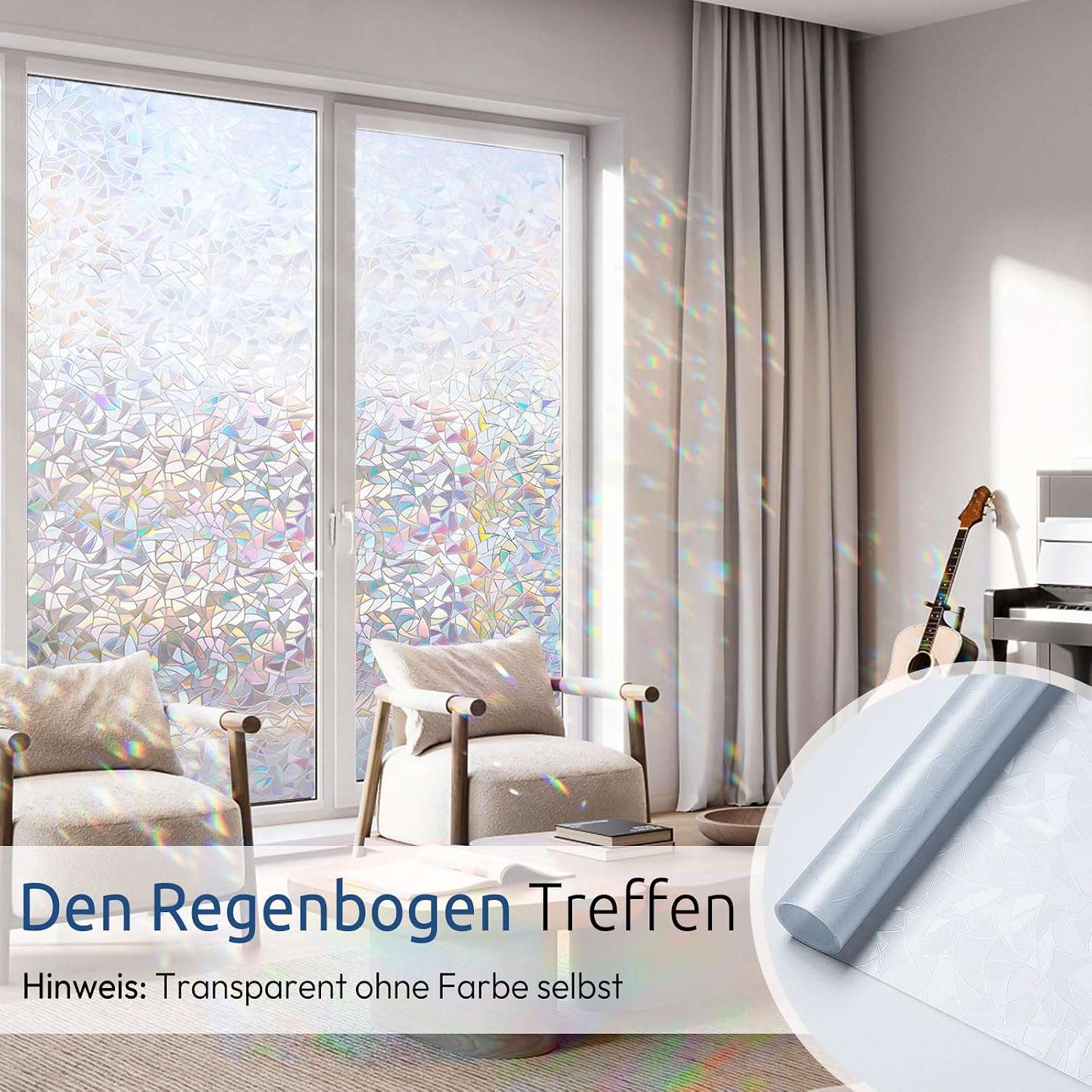 Detalle 2 de rabbitgoo Fensterfolie Regenbogen Blickdicht 44,5x200