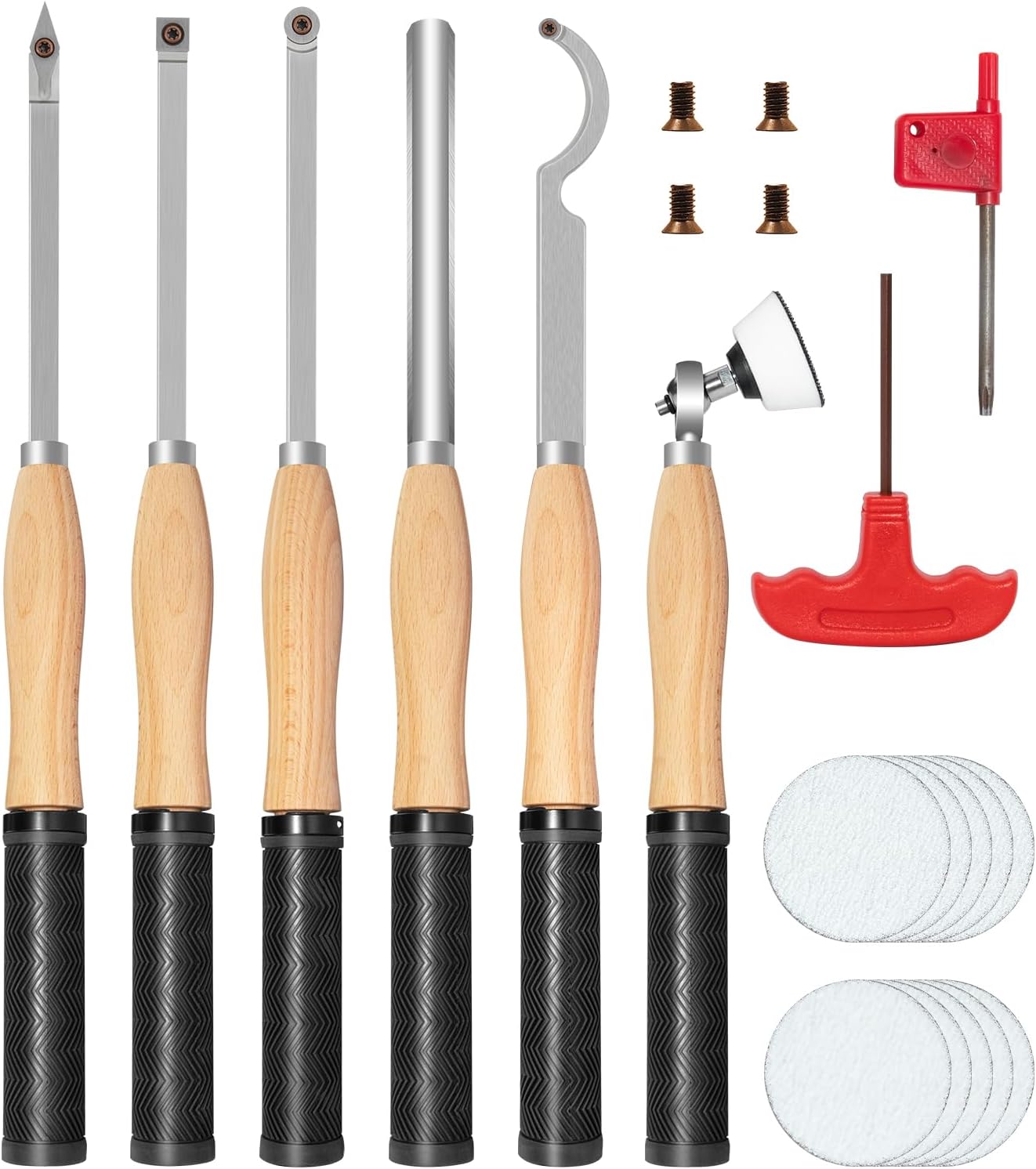 Detalle de DEEFIINE W0606B houtdraaigereedschapset met carbide snijders en komslijper