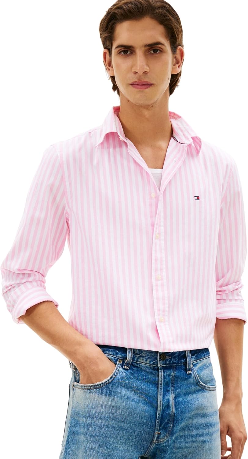 Detalle de Tommy Hilfiger Men's Flex Poplin Classic STP RF Shirt Mw0mw37549 Long-Sleeve