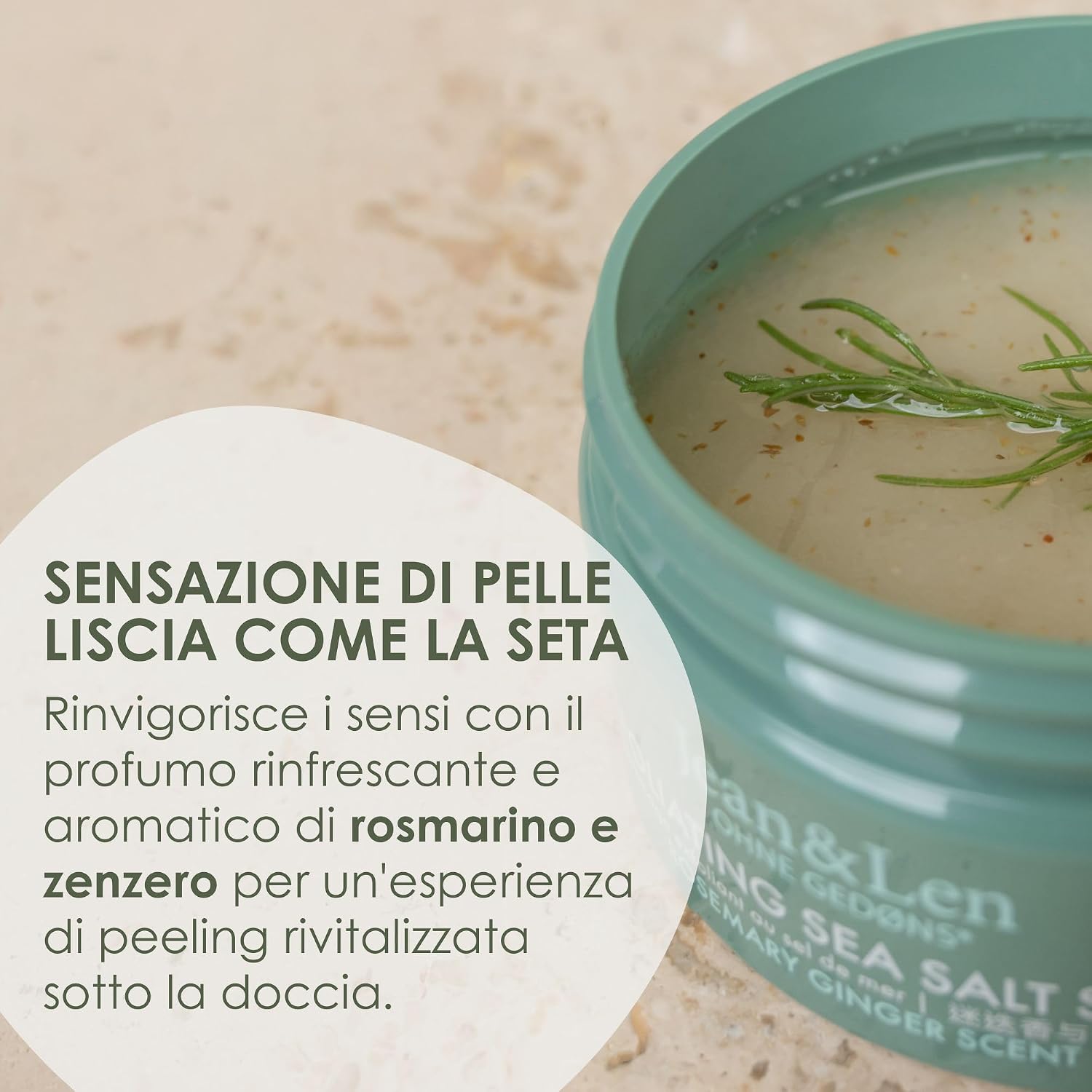 Detalle de Jean & Len Scrub al Sale Rosemary & Ginger – Scrub corpo profumato 200 ml