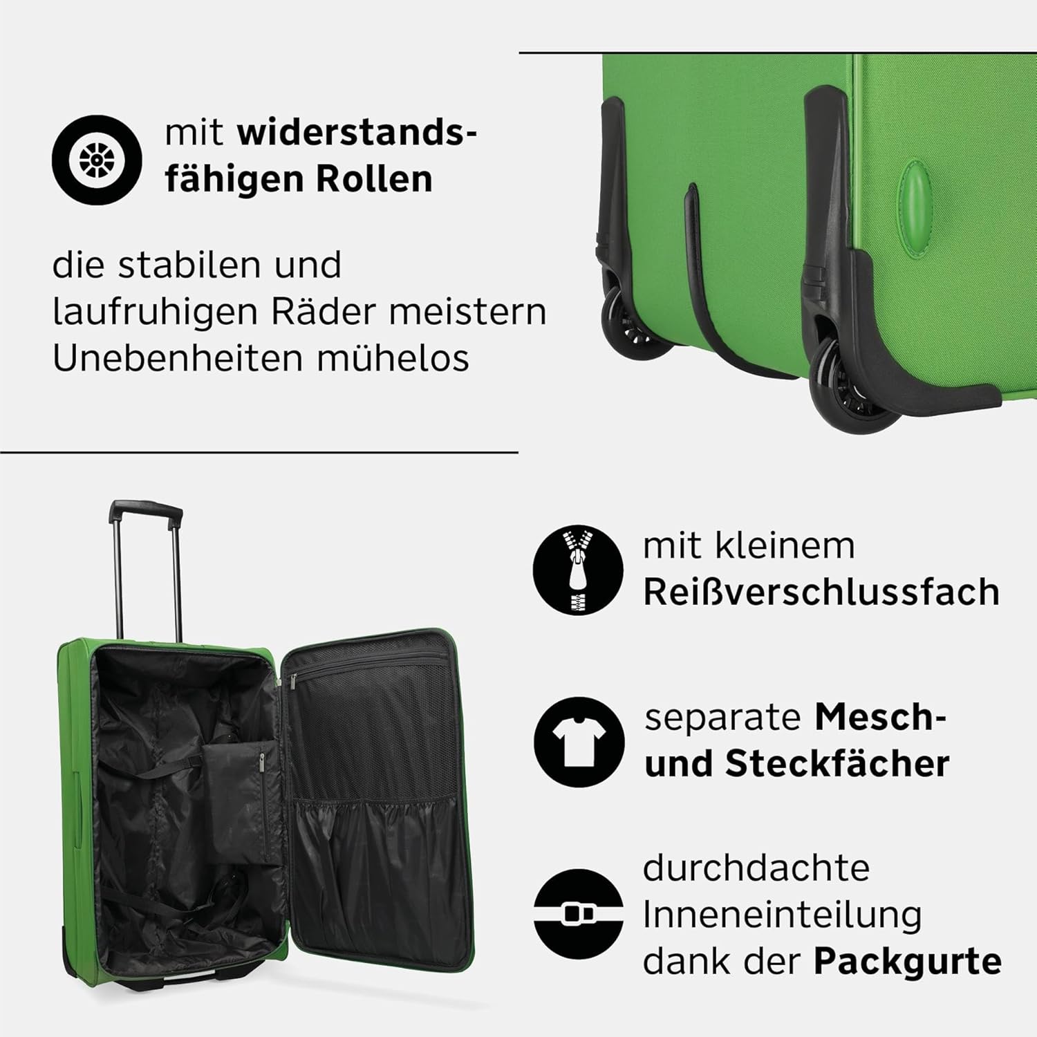 Detalle 2 de paklite Reisekoffer Orlando (M) mit 2 Rollen – Weichschalen-Trolley, 63 cm, 58 Liter