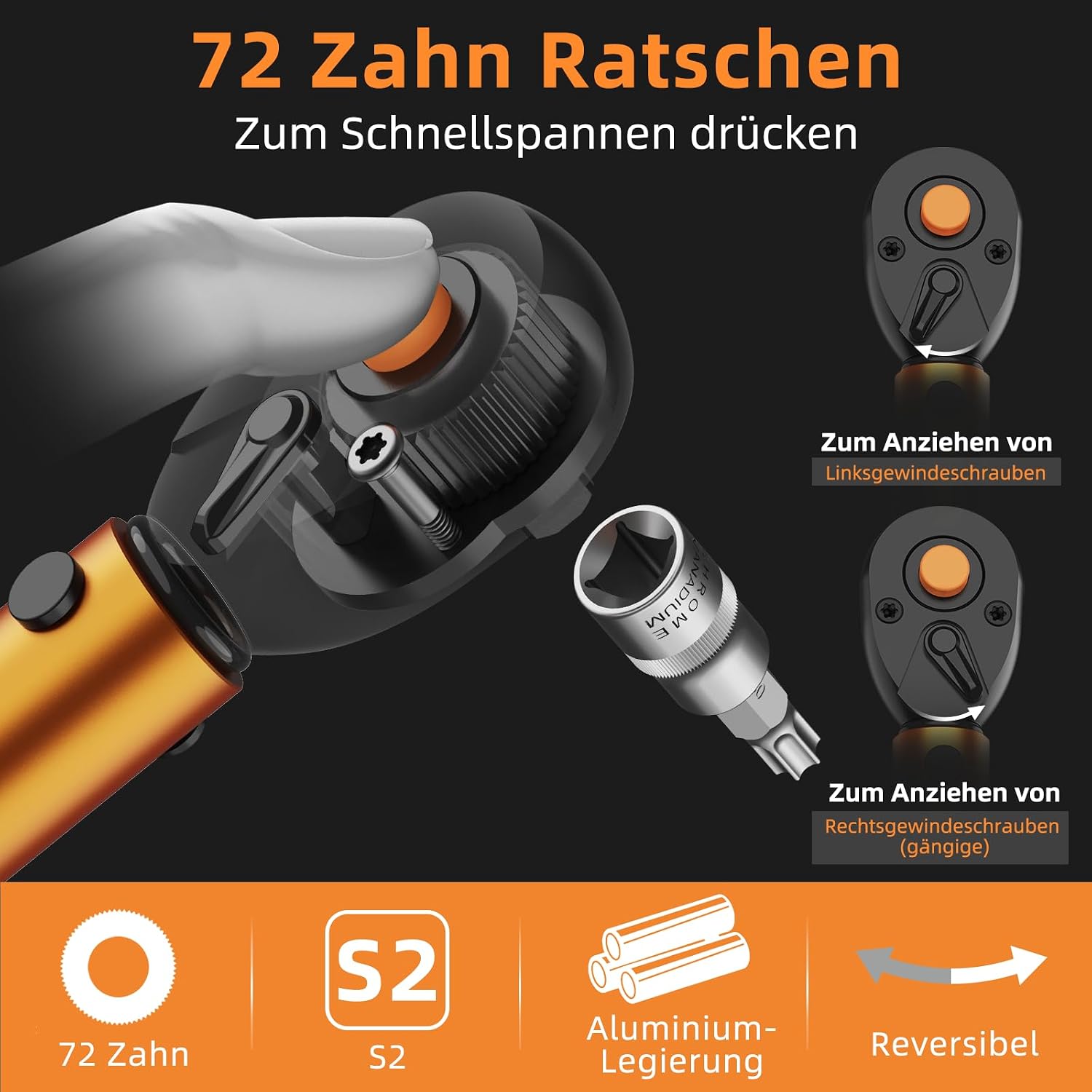 Detalle de Drehmomentschlüssel Fahrrad 1/4 Zoll – ss shovan, 3–25 Nm, 72 Zähne, 33‑teiliges Set inkl. Verlängerungen und Adapter