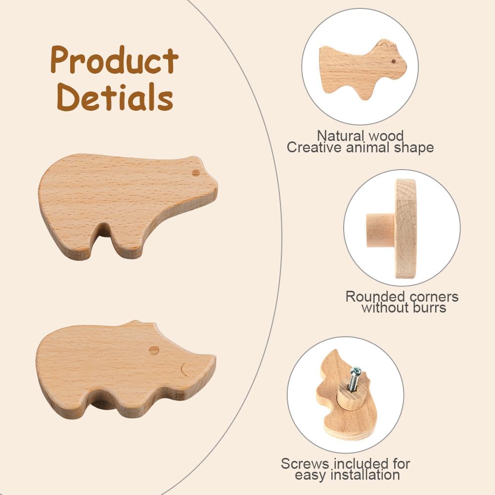 Thumbnail 2 de Aolso: Set di 12 manopole per cassetti in legno con viti incluse – forme animali