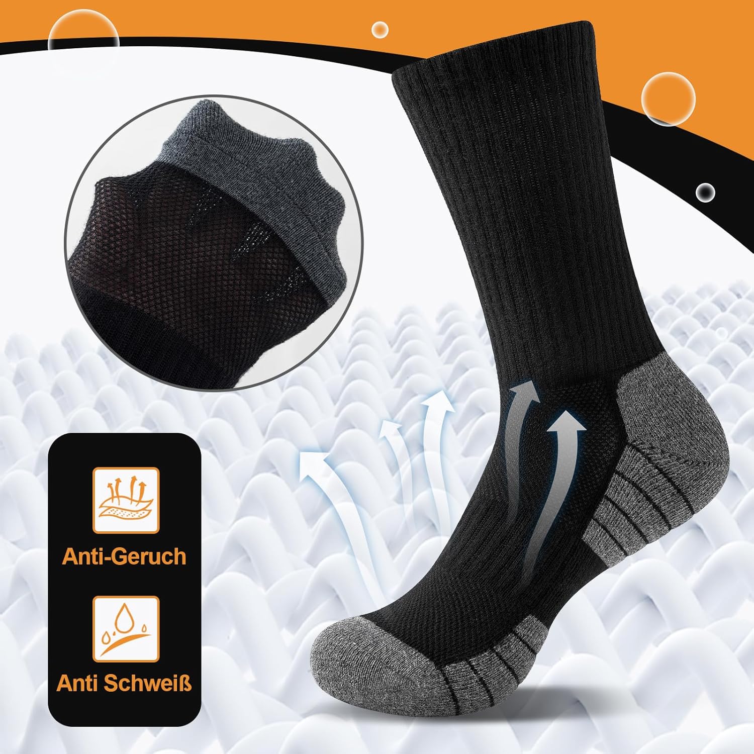 Detalle de Niorasen Wandersocken & Sportsocken (6 Paar) aus Baumwolle, atmungsaktiv, gepolstert – Größen 35–50