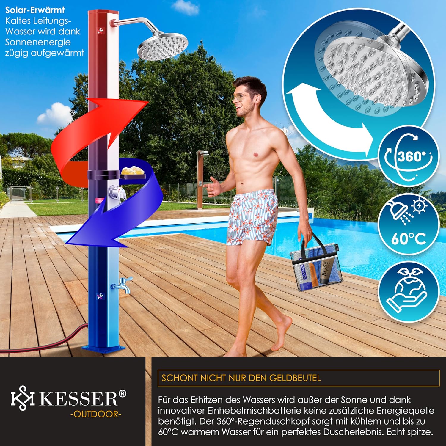 Thumbnail 3 de KESSER Solardusche 40L Gartendusche – Solarwärem Wassersprudler für Garten, Pool und Camping