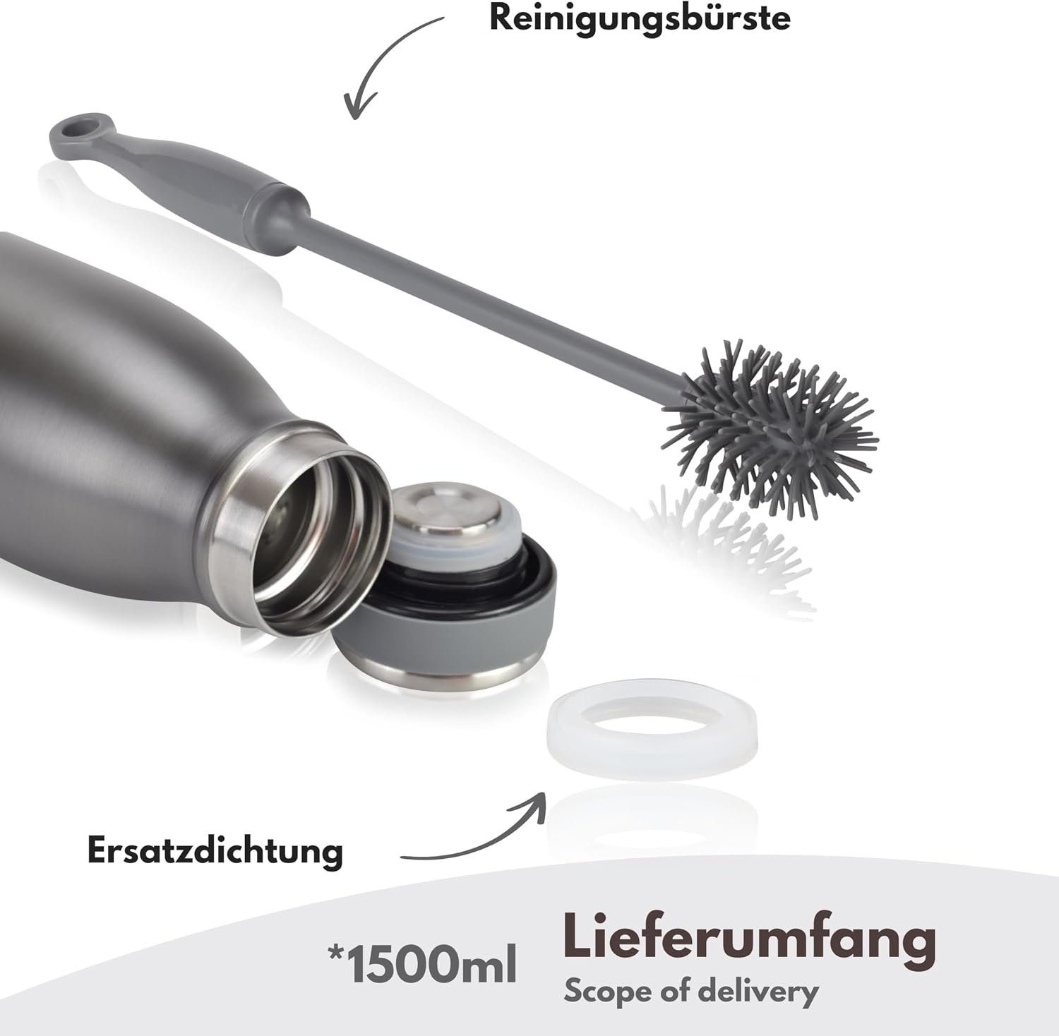 Detalle de Milu Edelstahl Trinkflasche 350ml–1,5L: doppelwandig, auslaufsicher und kohlensäuregeeignet