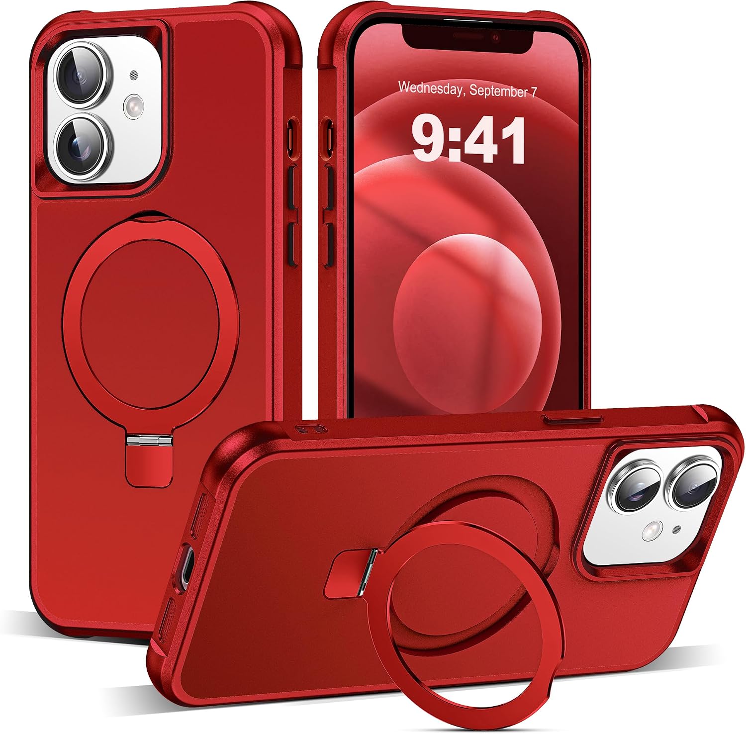 Detalle de SKYLMW Clear Case for iPhone 12/12 Pro with Magnetic Ring Stand Red