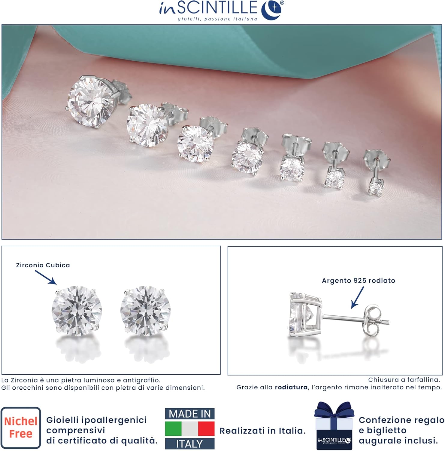 Detalle de inSCINTILLE Boucles d'oreilles en Argent Rhodié 925 avec Zircon Cubique — Éclat durable et coffret cadeau inclus