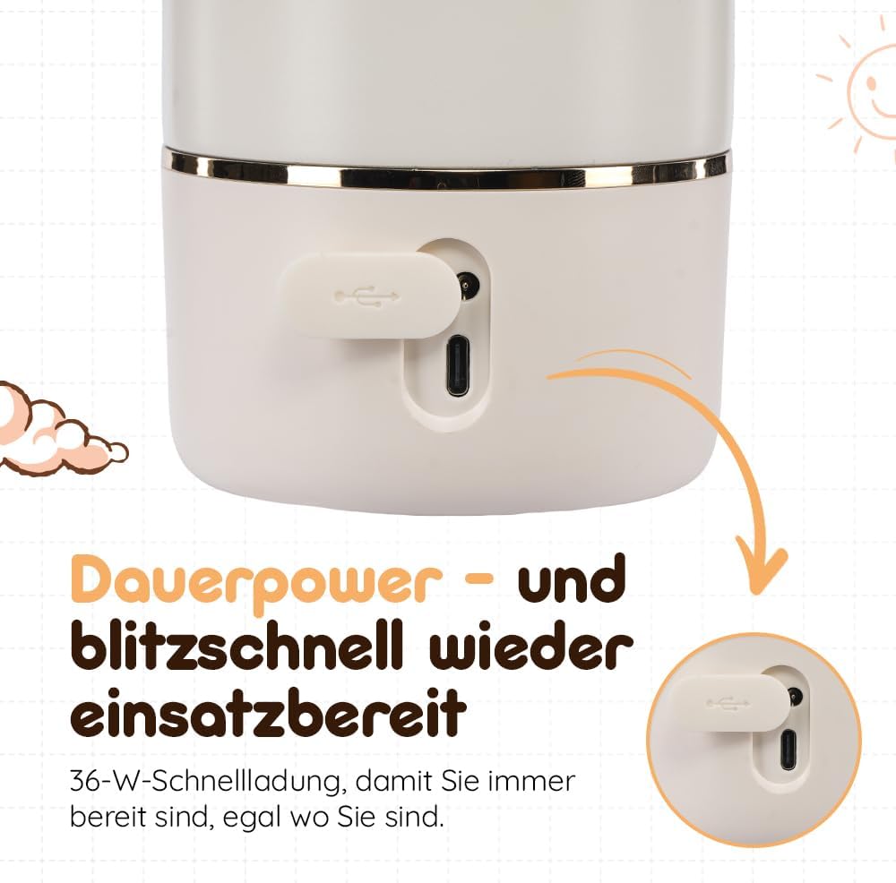 Thumbnail 4 de BEBELUX Scaldabiberon elettrico portatile per bambini da viaggio con ricarica rapida da 36 W, senza BPA (beige)