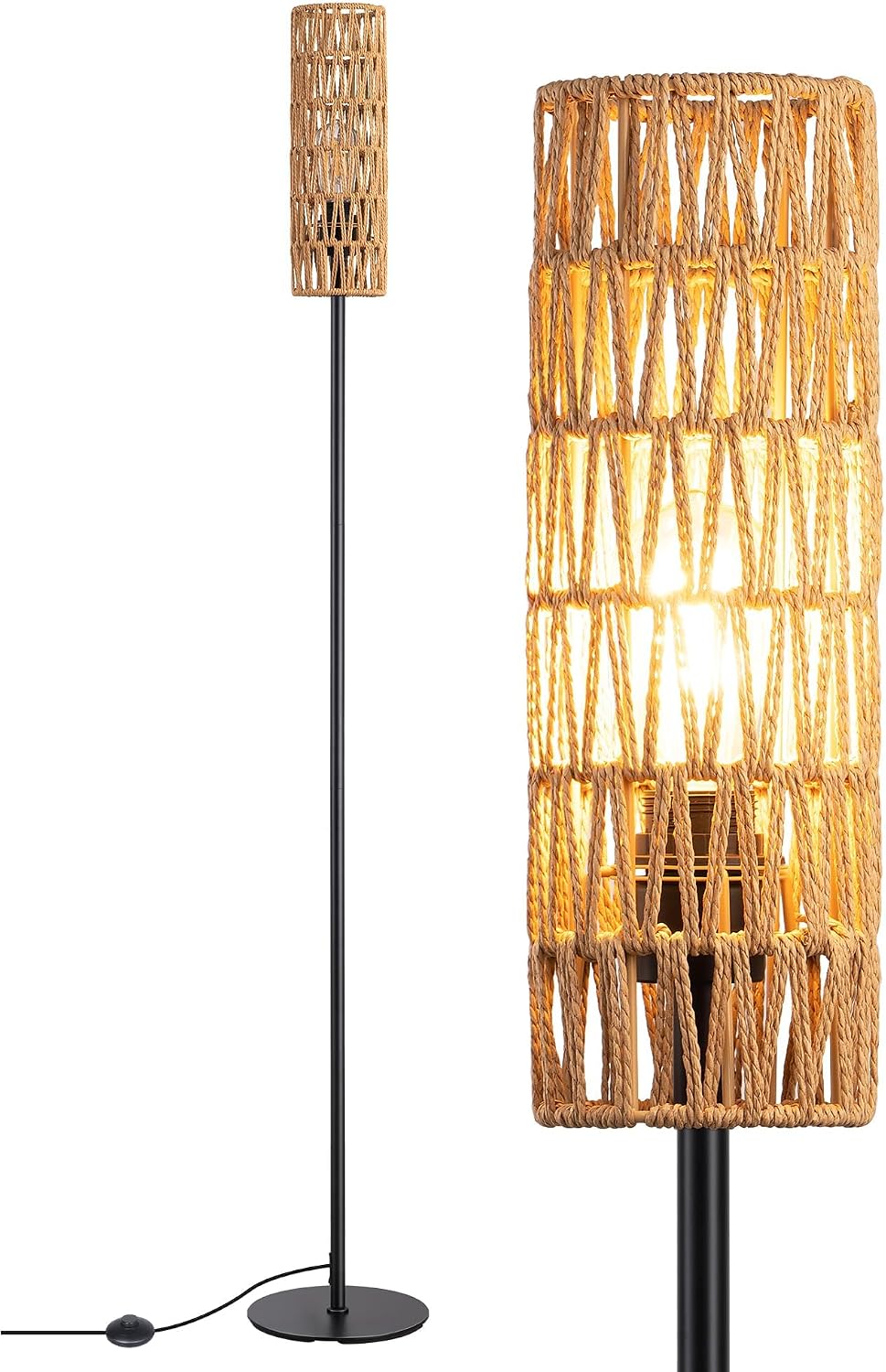 Detalle de EDISHINE Stehlampe fürs Wohnzimmer mit gewebtem Seil-Lampenschirm (2700K, E27), Höhe 165 cm