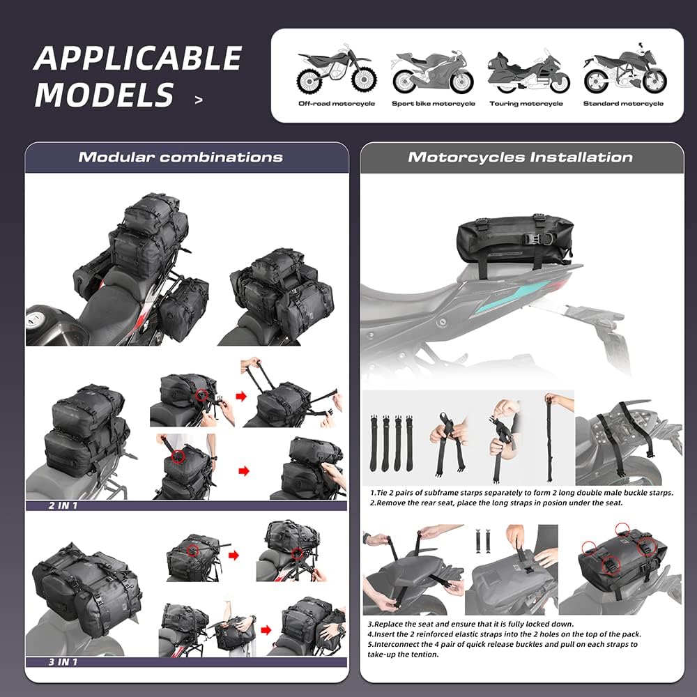 Thumbnail 5 de Rhinowalk Sacoche moto multifonctionnelle 8L/15L/30L – modularité, étanchéité et confort