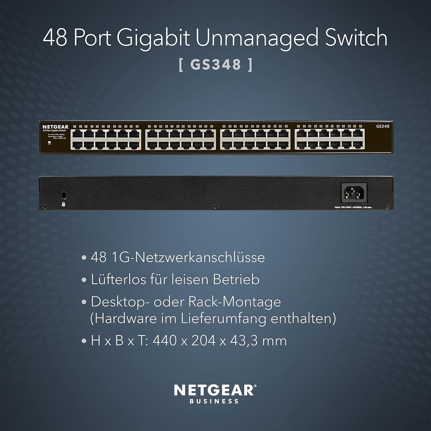 Detalle 2 de NETGEAR GS348 48-Port Gigabit-Ethernet-Switch (unmanaged) für Desktop oder Rack