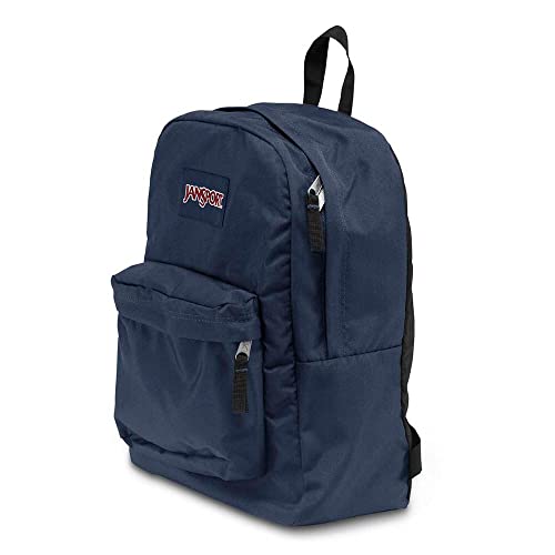 Detalle de JANSPORT Superbreak One: mochila unisex azul Navy, gran compartimento y tirantes icónicos