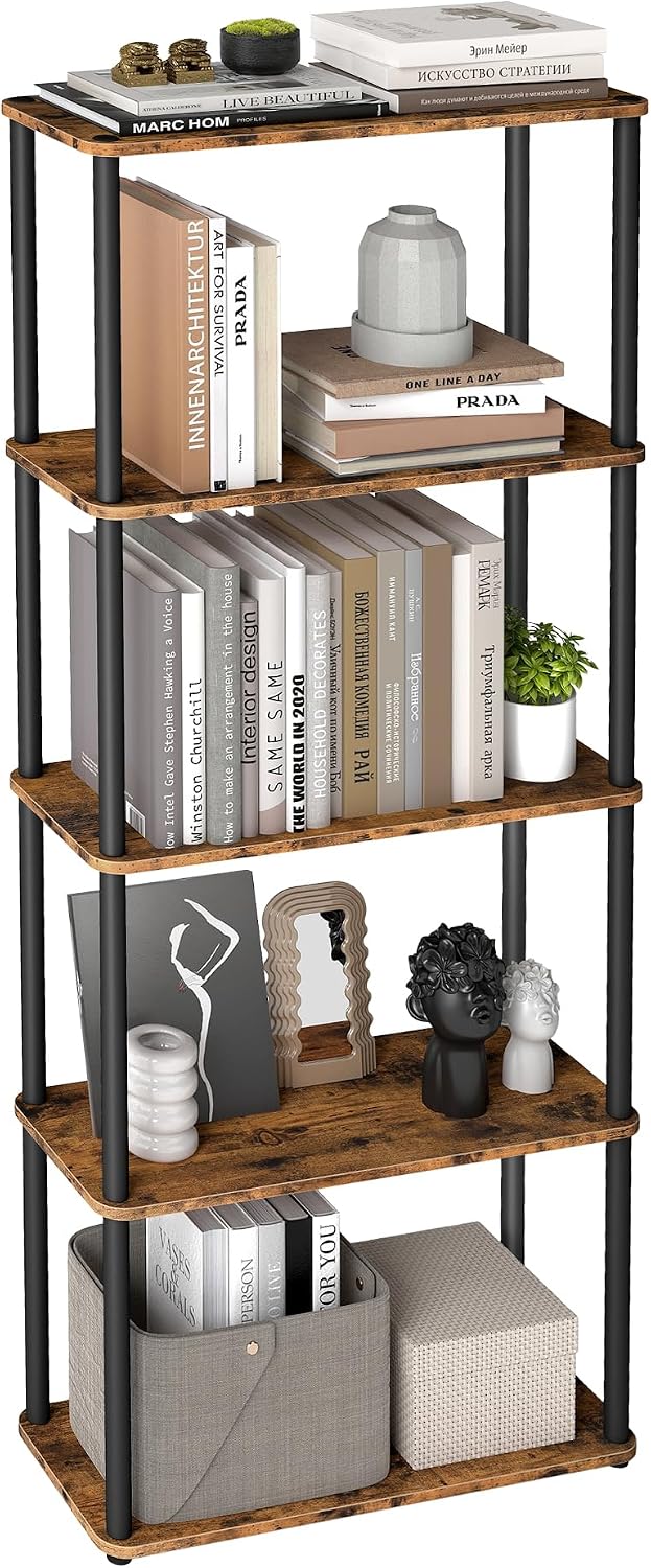 Detalle de VASAGLE LLS165K01 5-Tier Shelf, Tool-Free Assembly, Vintage Brown and Black