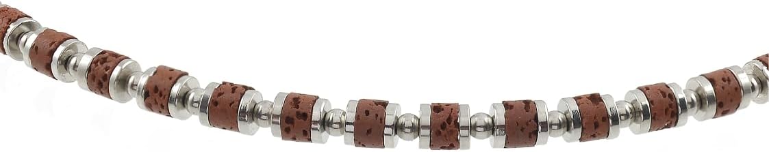 Detalle de 10:10 Bracciale e Collana Uomo Donna Lava Naturale ed Ematite 4mm – Regolabile, Acciaio Inox, Confezione Regalo