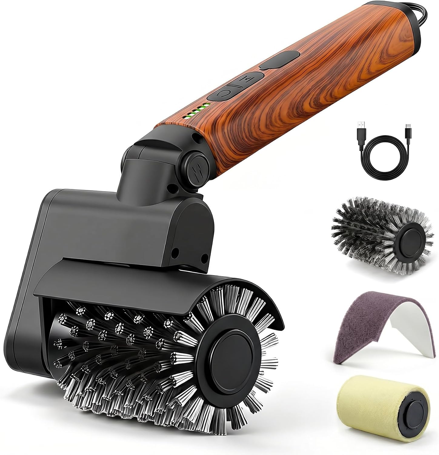 Detalle de Set de brosse de barbecue électrique 3 en 1 (Revêtement en bois rouge) sans fil - QBBQAAQTT