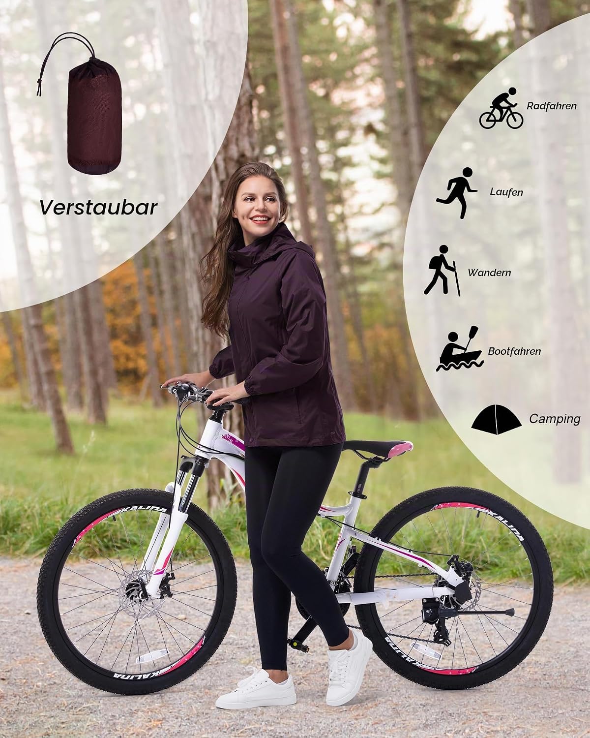 Detalle de 33,000ft Damen Regenjacke: Wasserdicht, faltbar und atmungsaktiv – ideal für Outdoor-Einsatz