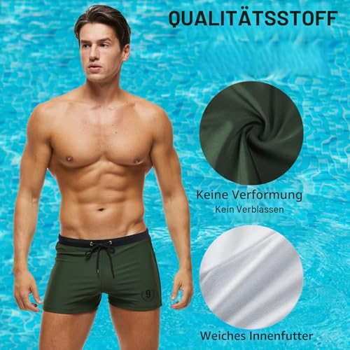 Detalle 1 de Arcweg Badehose Herren Eng Kurz mit Tunnelzug – Oliv, UV-Schutz, Größe XXL EU