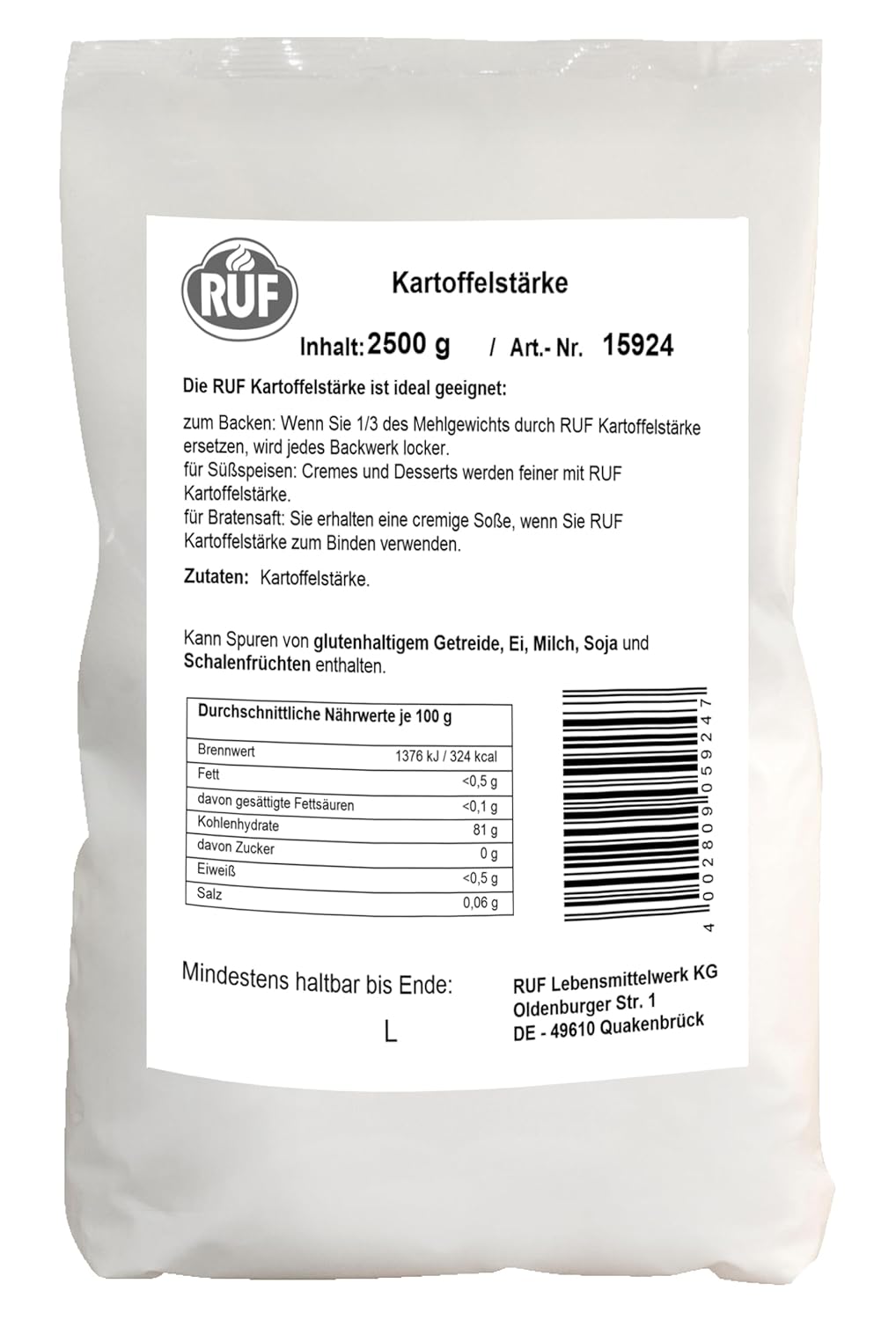 Detalle 2 de RUF Rufin Speisestärke (Großpackung, Mais-Stärke zum Binden & Backen), glutenfrei, 1 x 2500 g