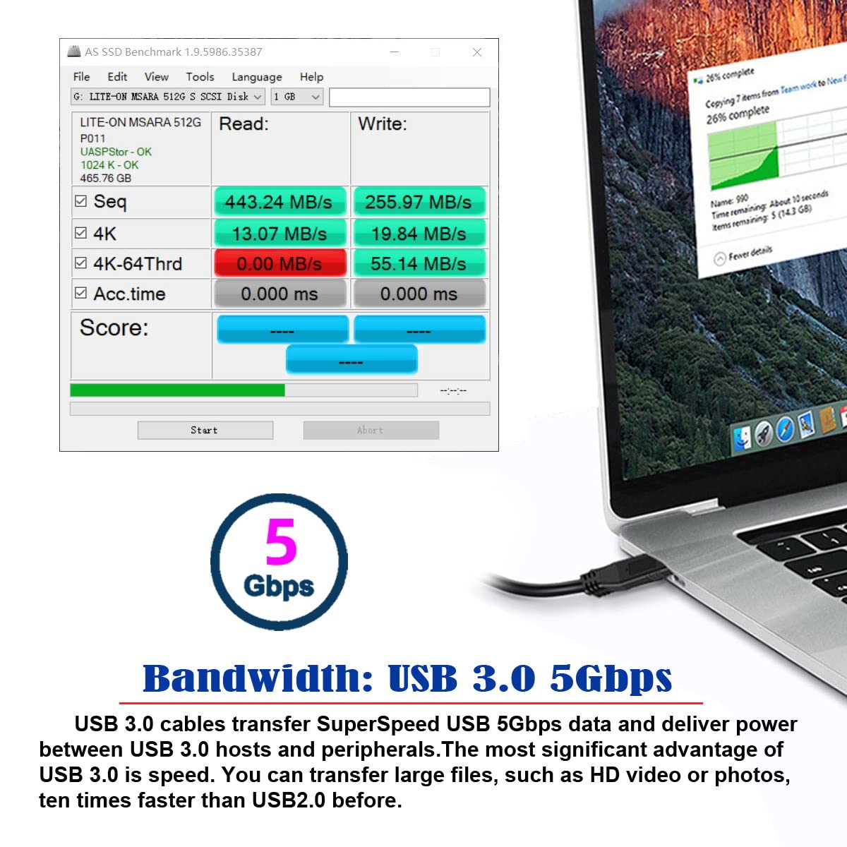 Detalle de chenyang USB-C OTG zu USB 3.0 Typ B Verlängerungskabel 1,0 m – Host-zu-Host Verbindung für SSD