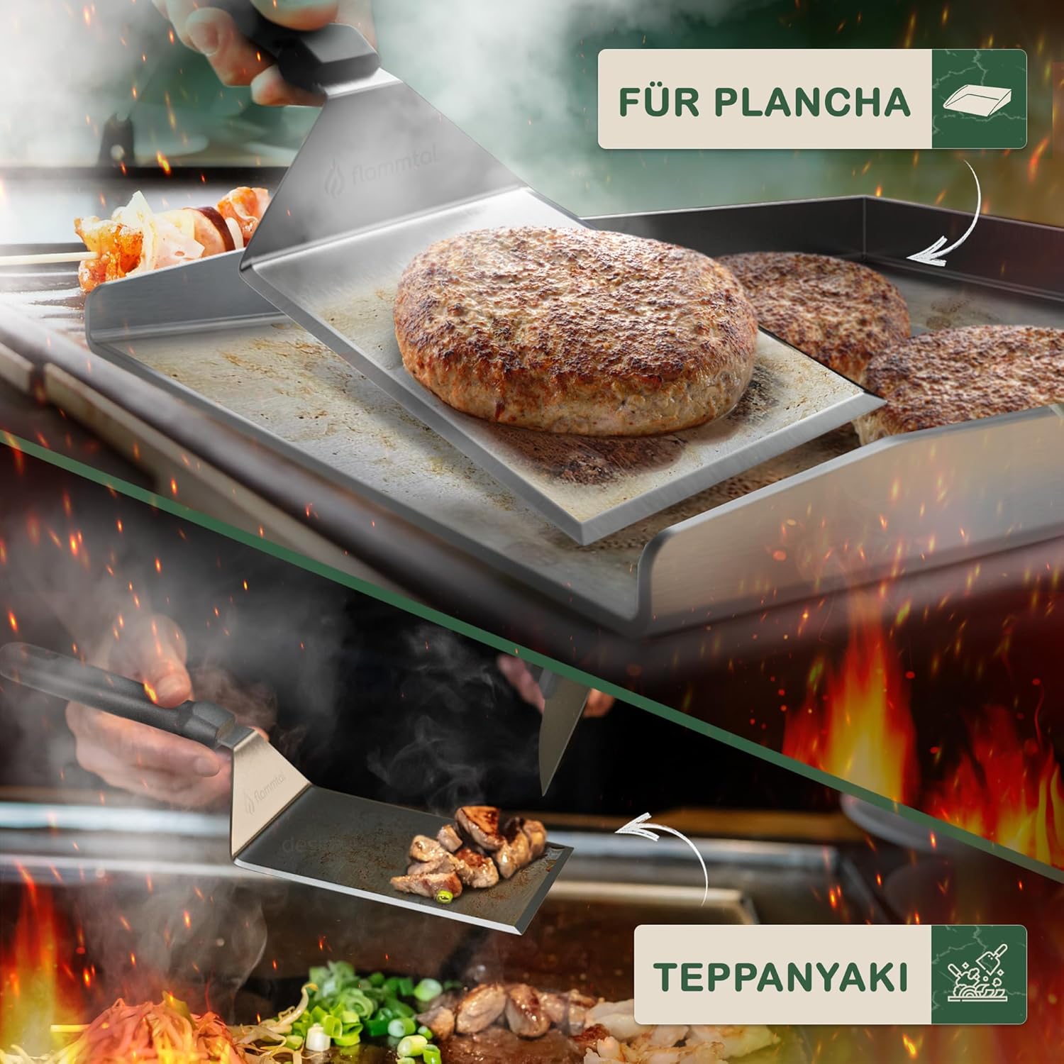 Thumbnail 5 de flammtal [Das Original] Smash Burger Set – 20 Burgerpapiere, Edelstahl-Spachtel & Plancha-Accessoire