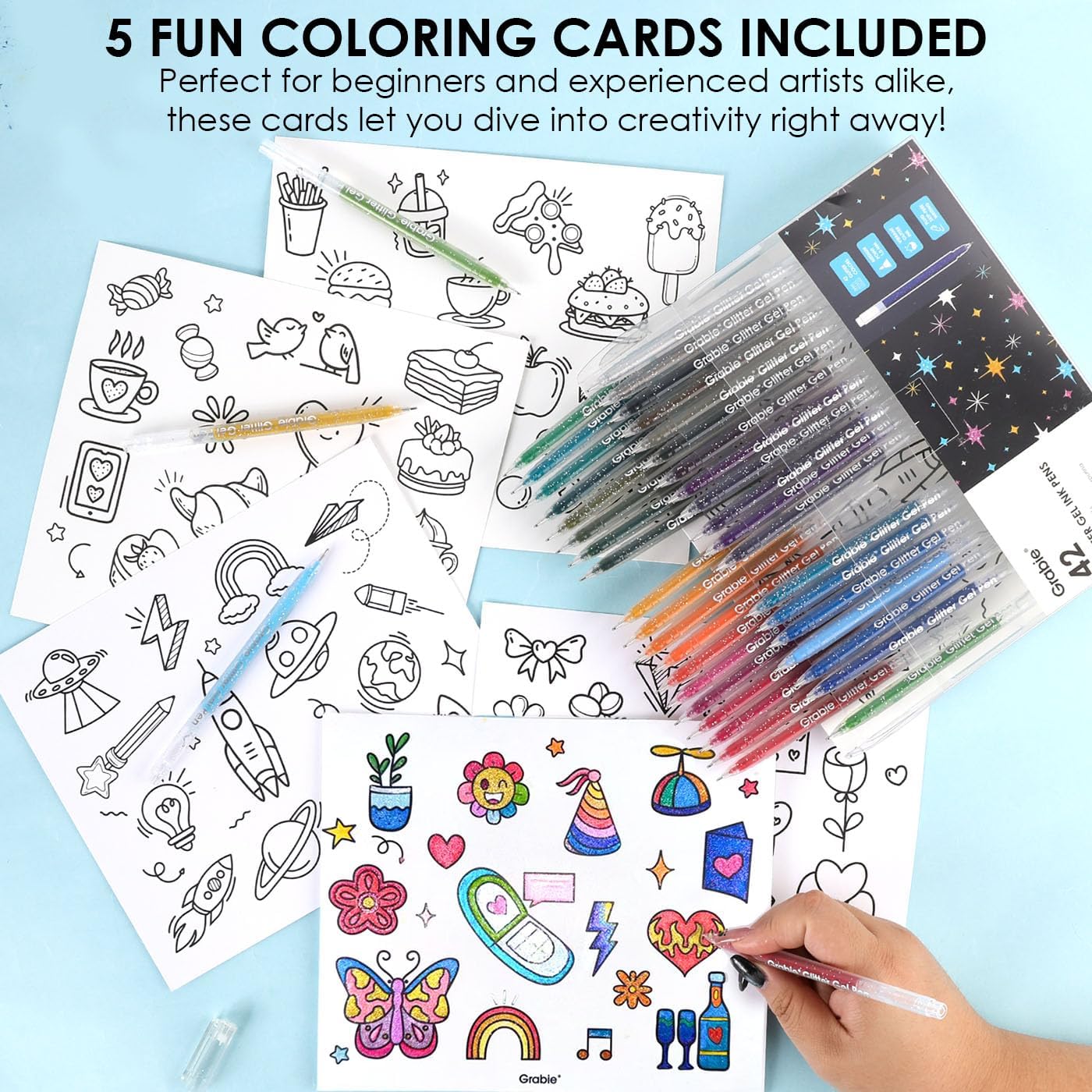 Thumbnail 6 de Grabie 42 Capped Glitter Gel Pen Set (42 colours), Medium 1.0mm Rollerball Glitter Gel Pens