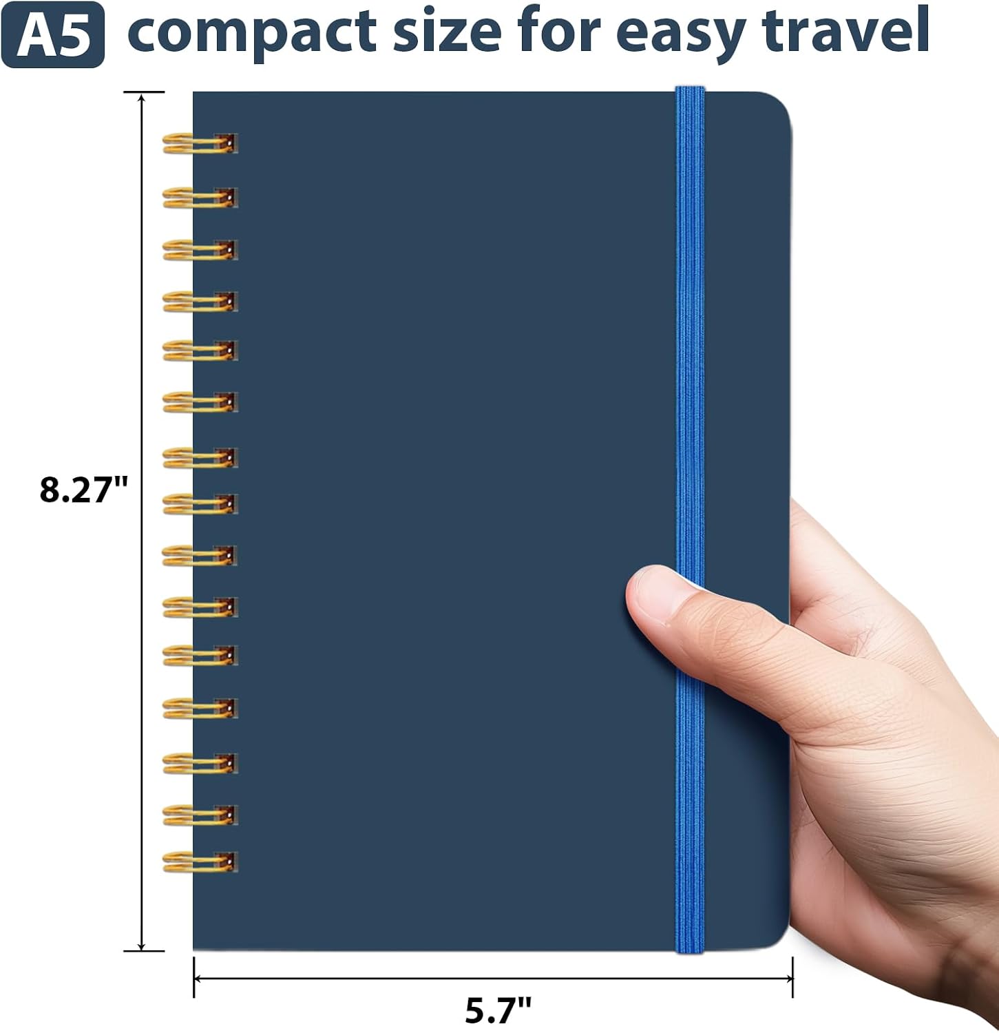 Thumbnail 1 de DWIYITTN A5 Spiral Notebook, 160 Lined Pages, Hardcover, Navy Blue