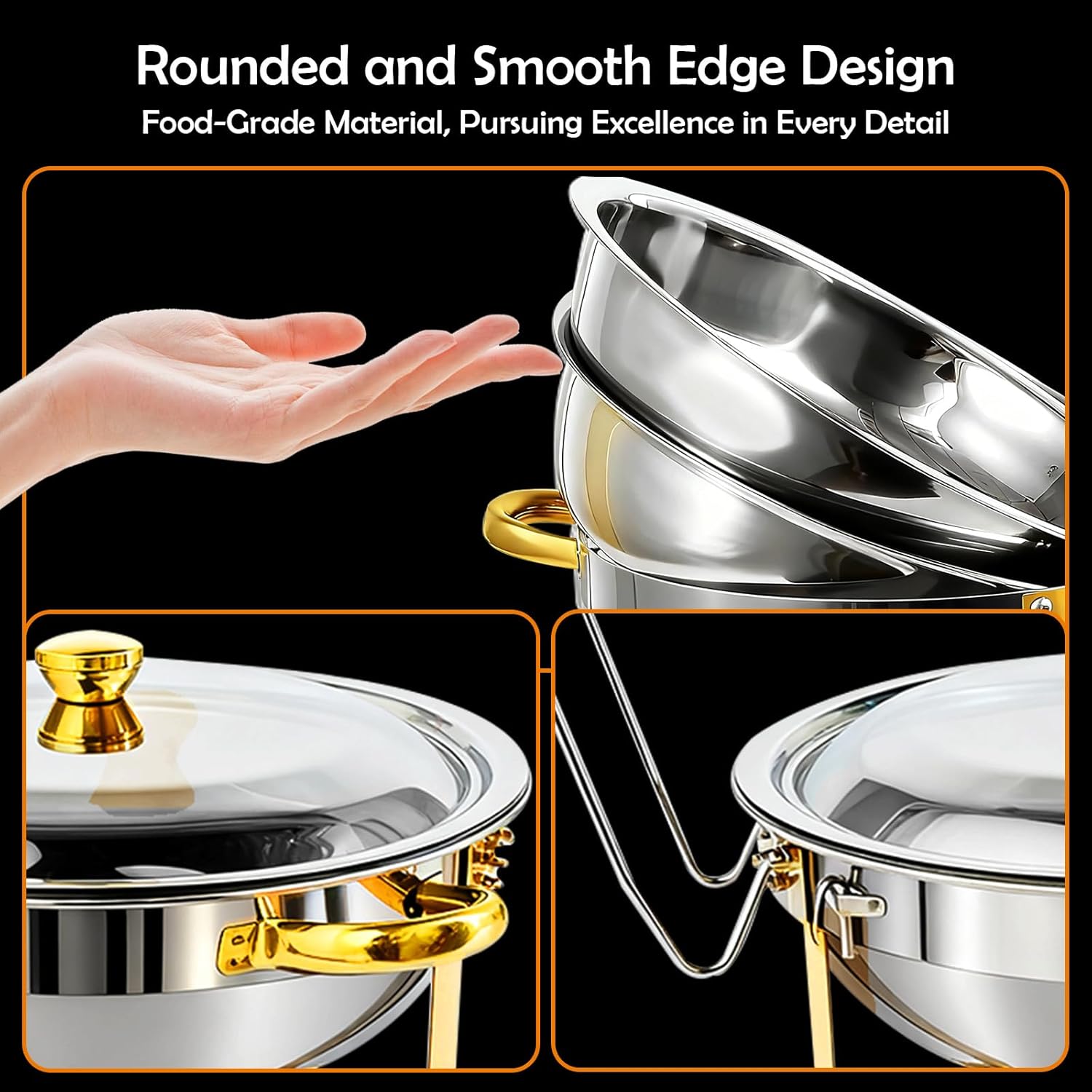 Detalle 1 de ALSO GO Round Chafing Dishes for Buffet 4 Pack 6QT Gold
