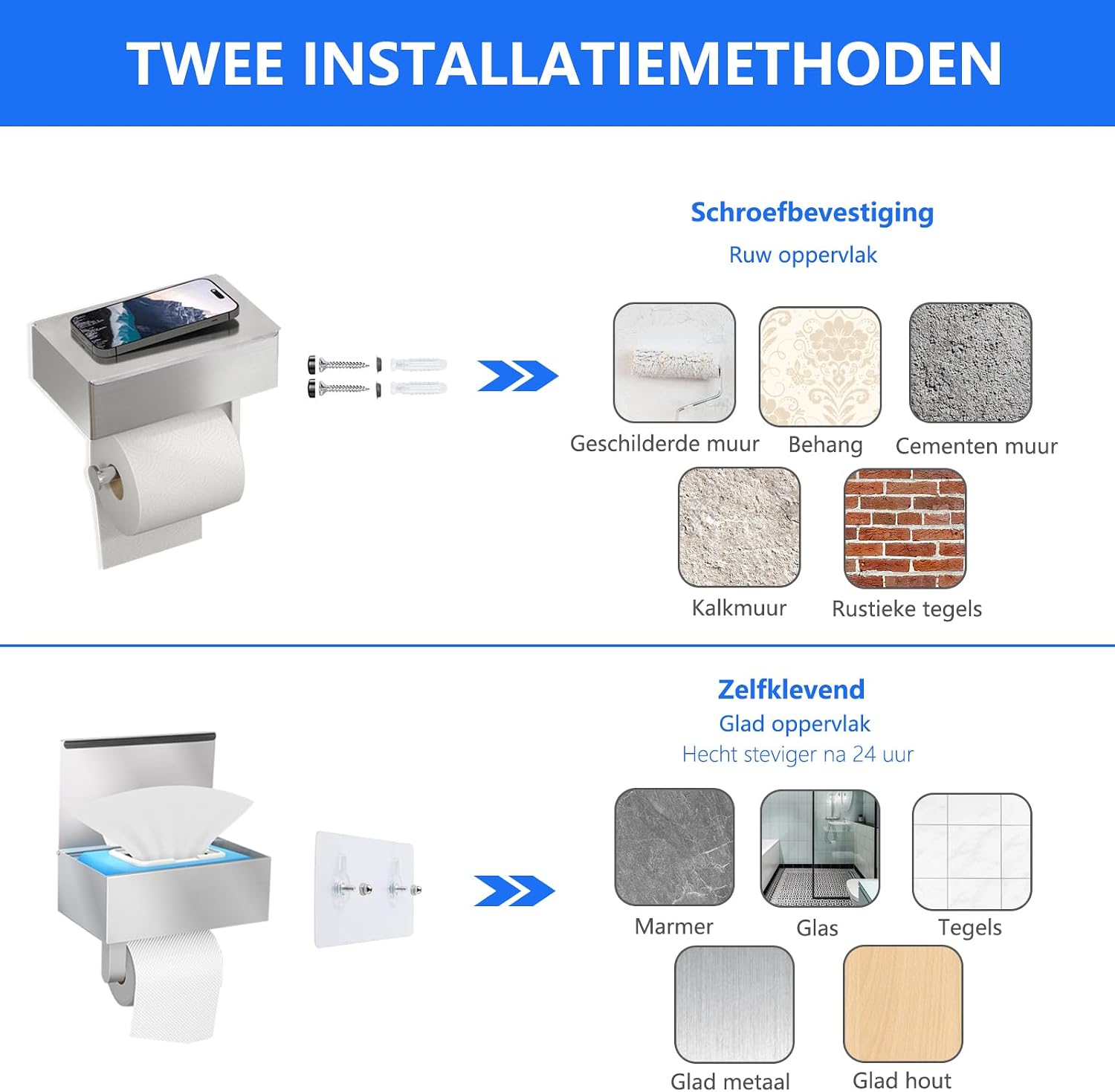 Thumbnail 6 de GUIGUZI GGZ-SUS304-Y toiletrolhouder met vochtige doekjesbox, zilverkleurig