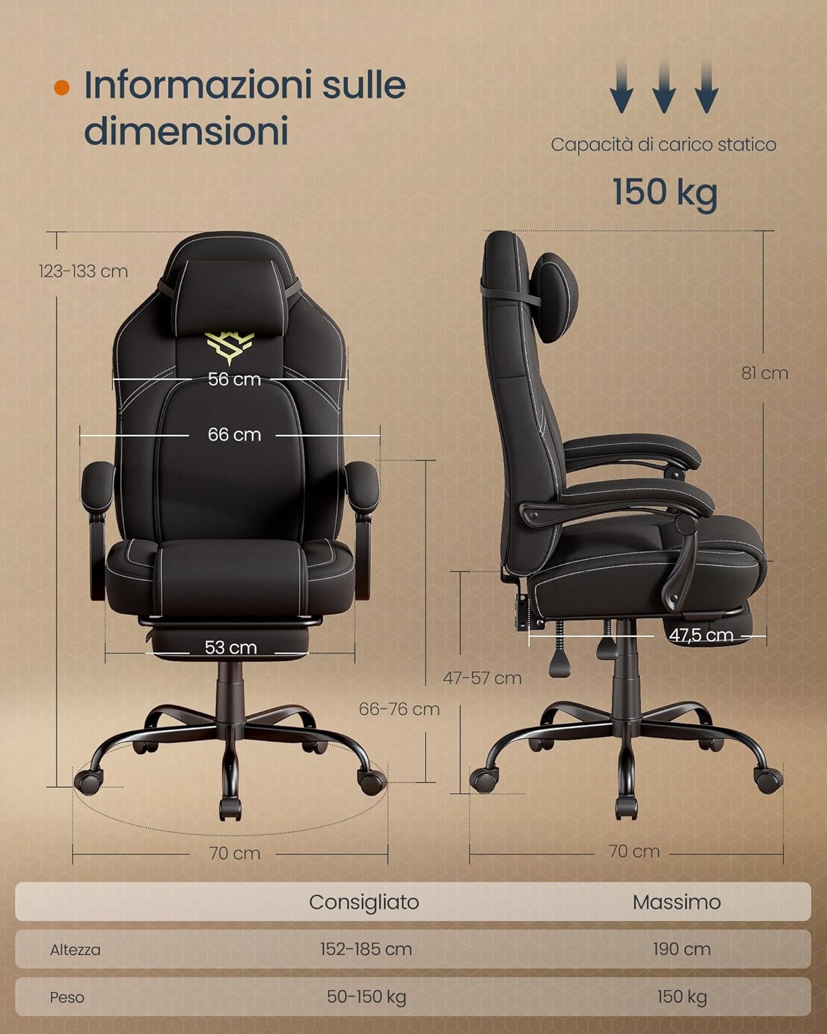Thumbnail 1 de SONGMICS HOME Sedia da Gaming OBG072BH03: ergonomia, comfort e stile nero inchiostro