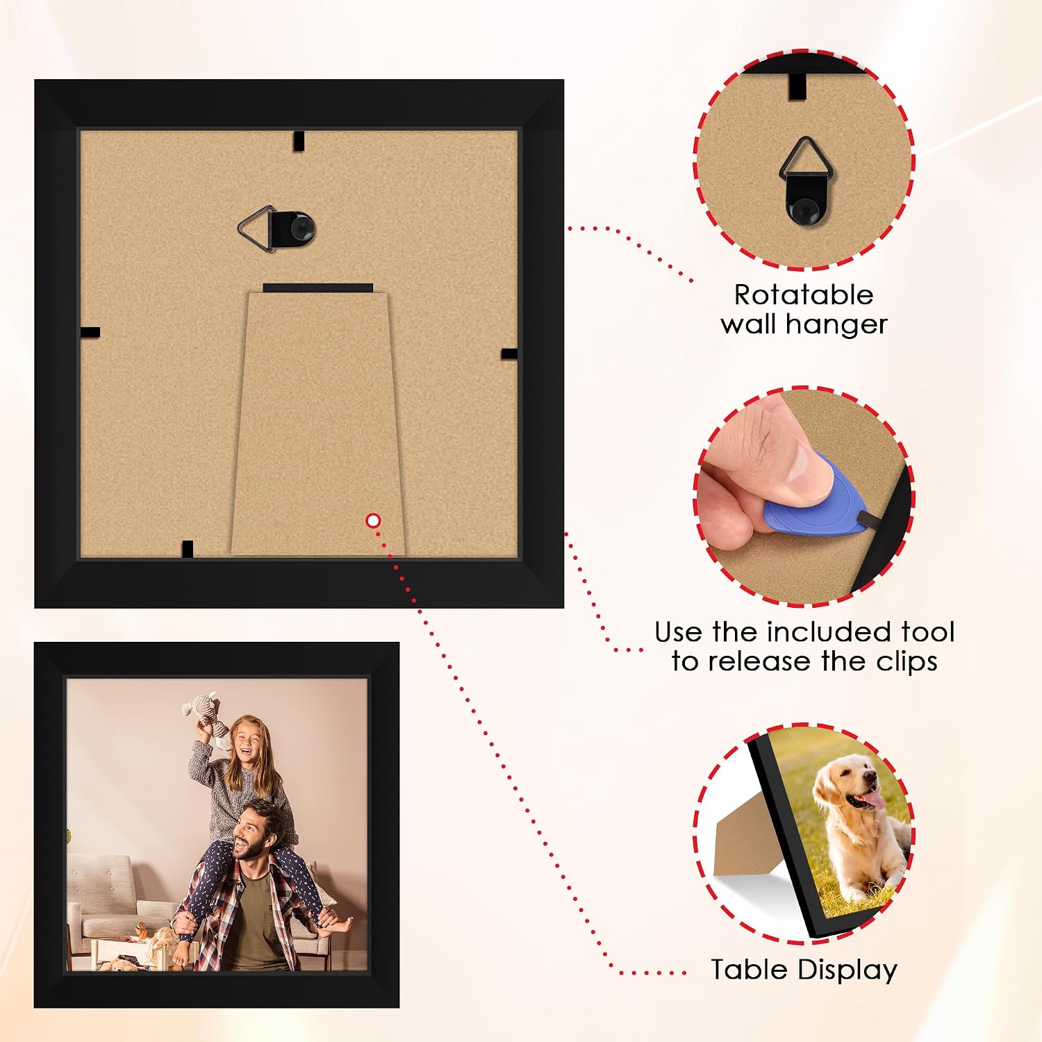 Detalle 1 de FIXSMITH 5x5 Picture Frames, Set of 4, Black with HD Plexiglass