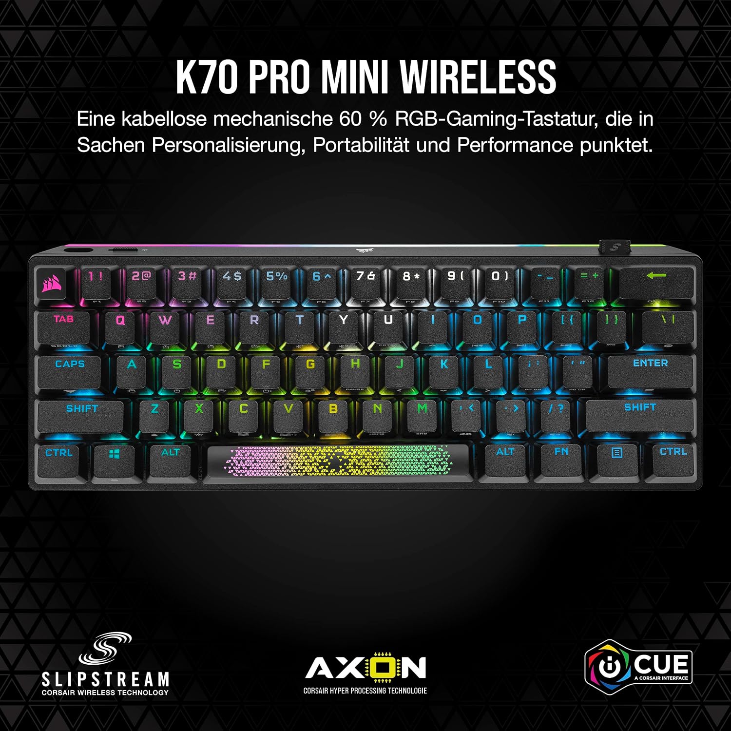 Thumbnail 1 de Corsair K70 PRO Mini Wireless RGB 60% Mechanische Gaming-Tastatur Schwarz (QWERTZ)