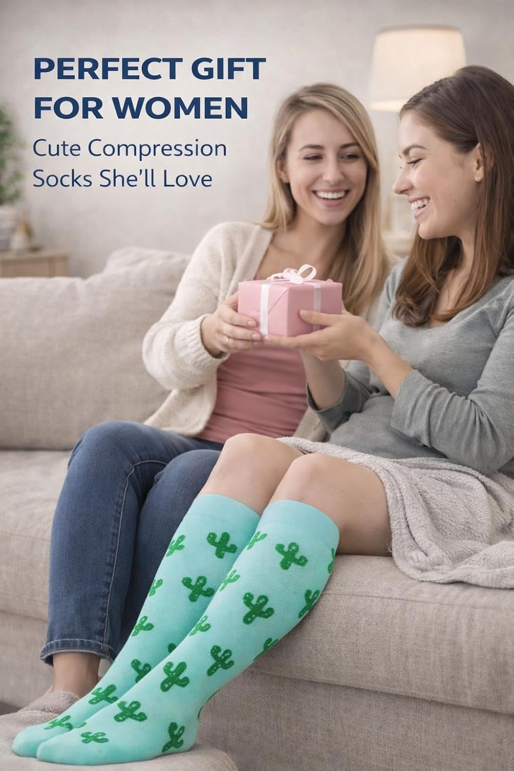 Detalle de CTHH 20–30 mmHg Knee-High Compression Socks, 7 Pairs with Patterned Designs