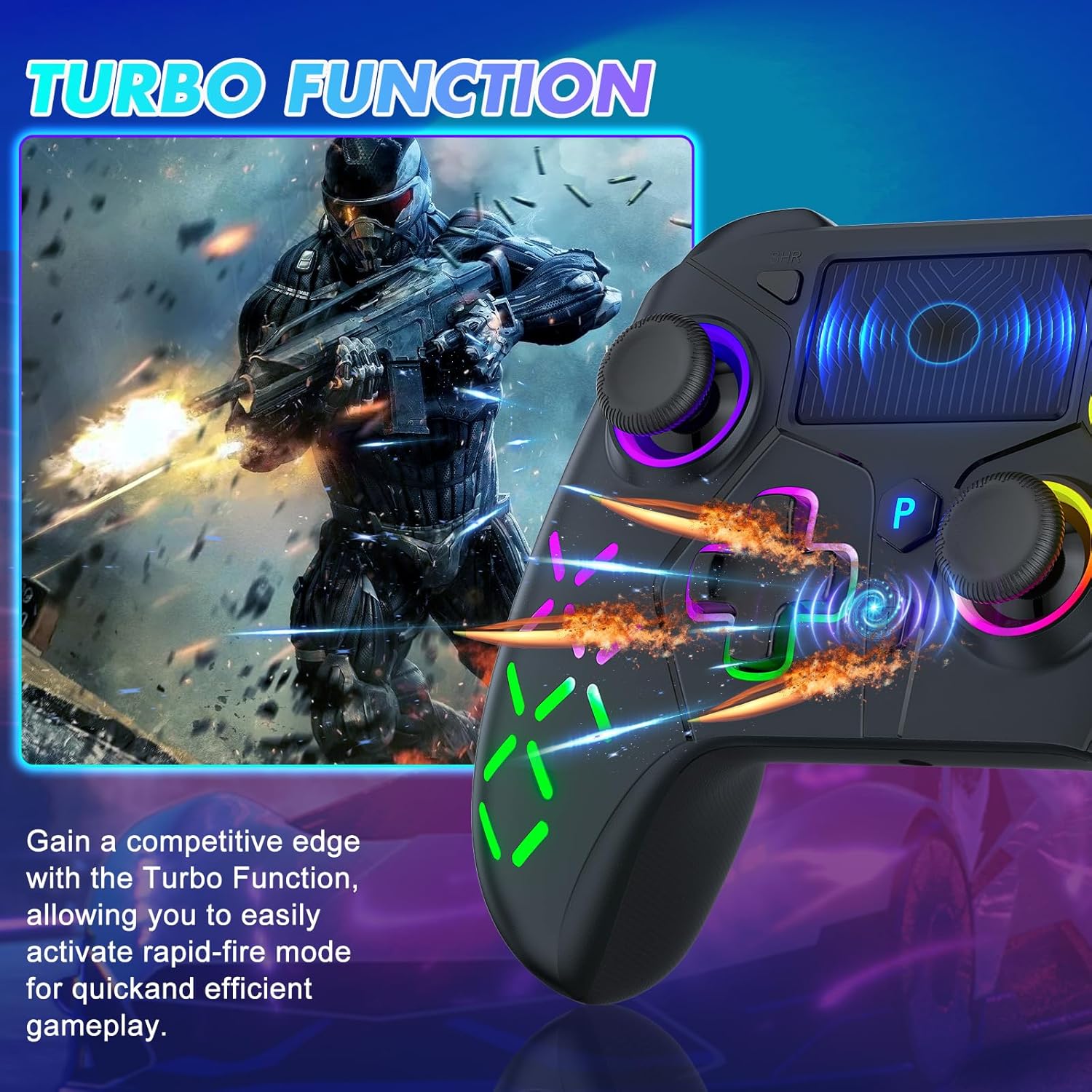 Thumbnail 3 de Bonacell RGB Wireless Controller für PS5/PC/PS4 – mit Motor-Vibration, 6-Achsen-Sensor, Turbo & Touchpad