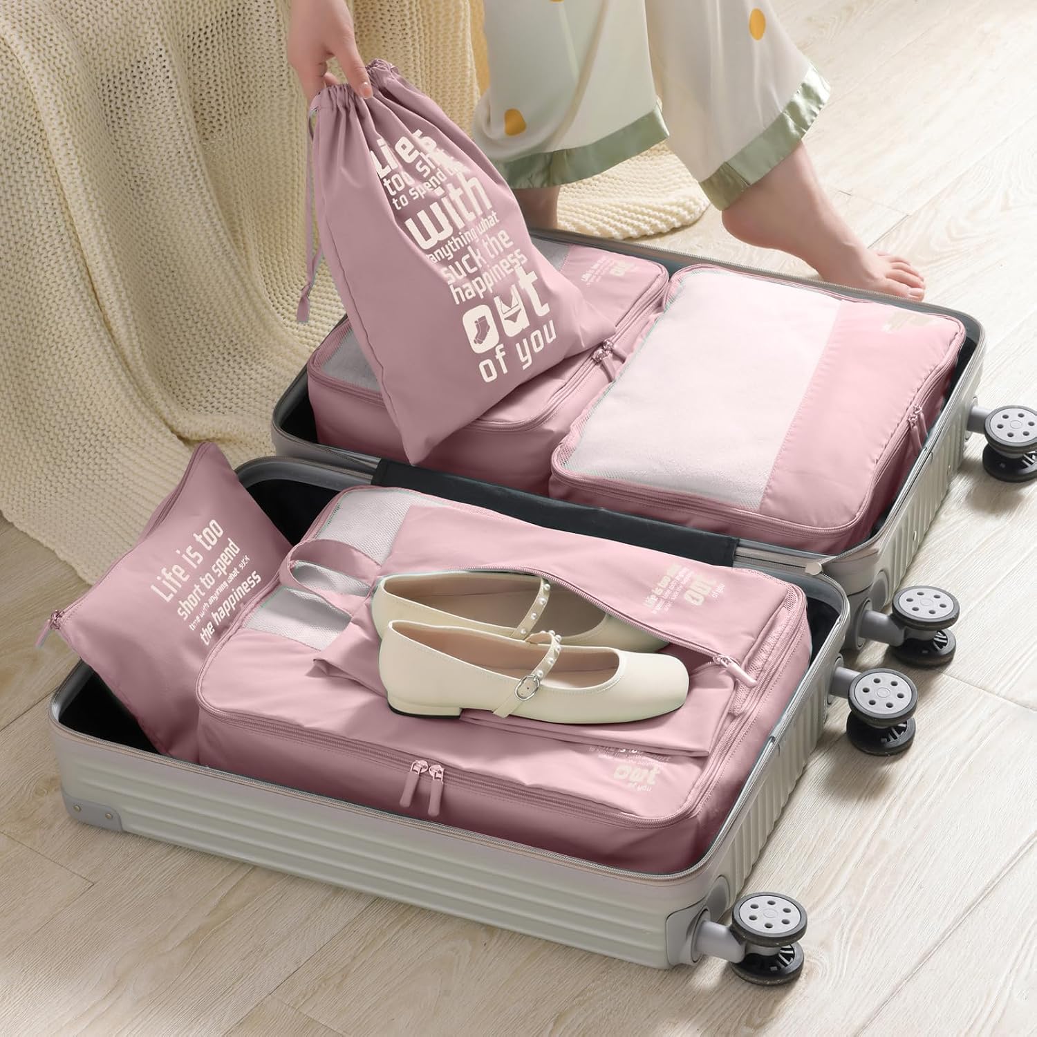 Detalle de MURISE Packing Cubes (8 ou 6 pièces) – Organisateur de valise en tissu imperméable