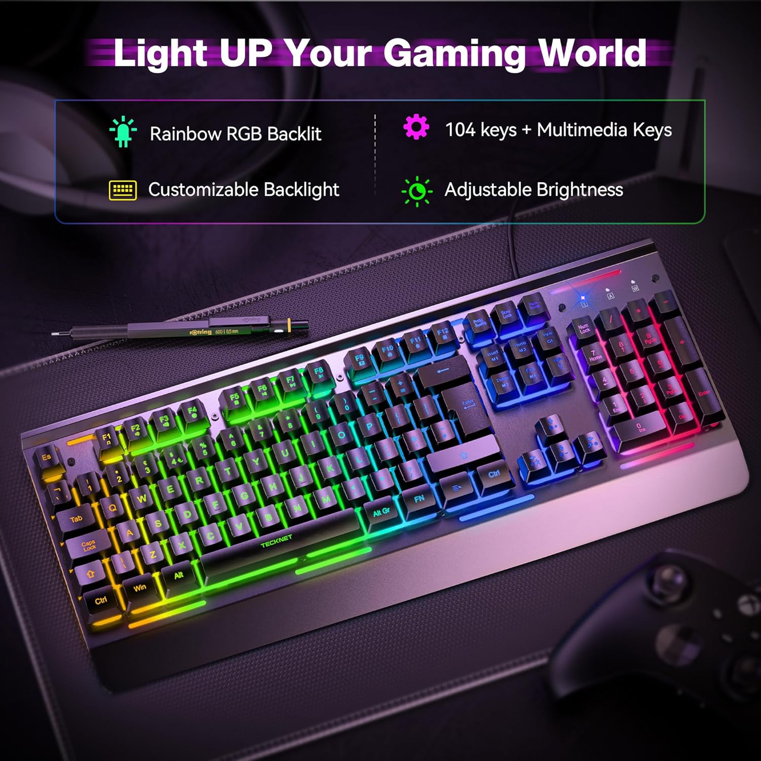 Detalle 2 de TECKNET RGB Gaming Keyboard 105 keys ⌨