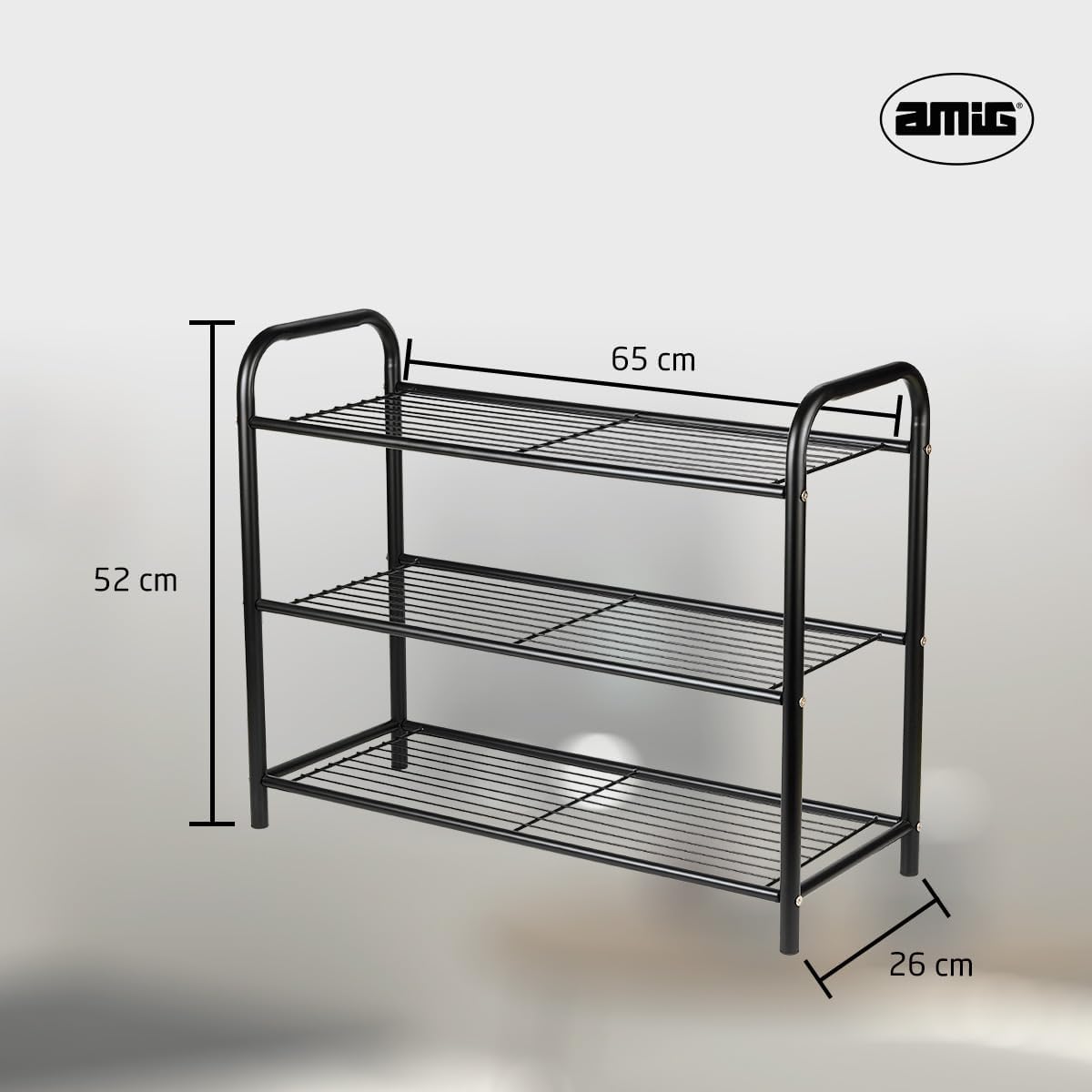 Thumbnail 1 de Amig - Scarpiera in metallo con 3 ripiani per 9 paia (65 x 25 x 53,5 cm) – Nero opaco