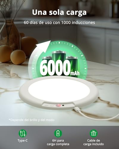 Detalle de Bojim Lámpara inalámbrica con sensor de movimiento para baño y trastero – 6000 mAh, IP44
