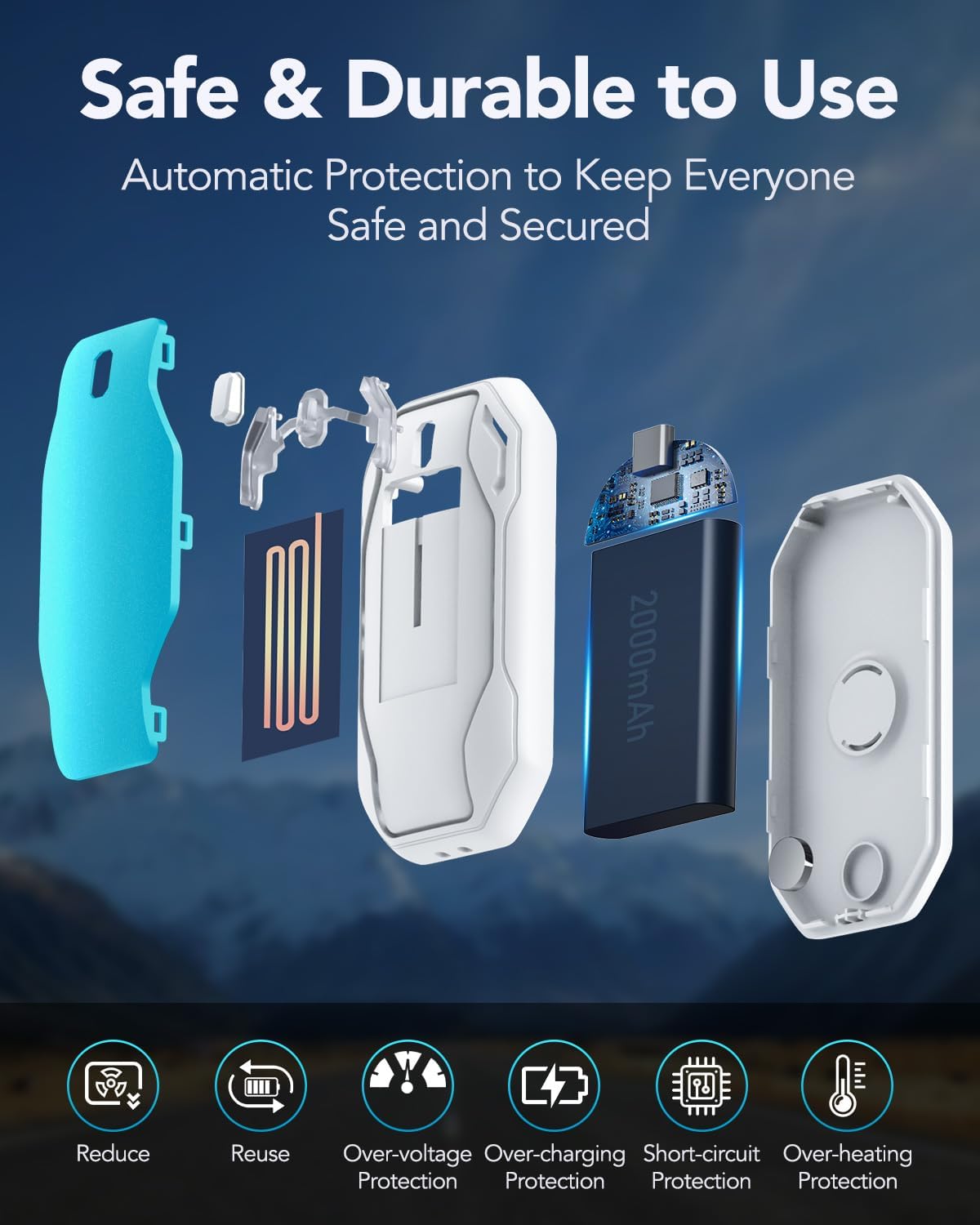 Thumbnail 4 de PHEJIE Rechargeable Hand Warmers 2 Pack: 6000mAh, 3 Heat Modes, USB-C Charging