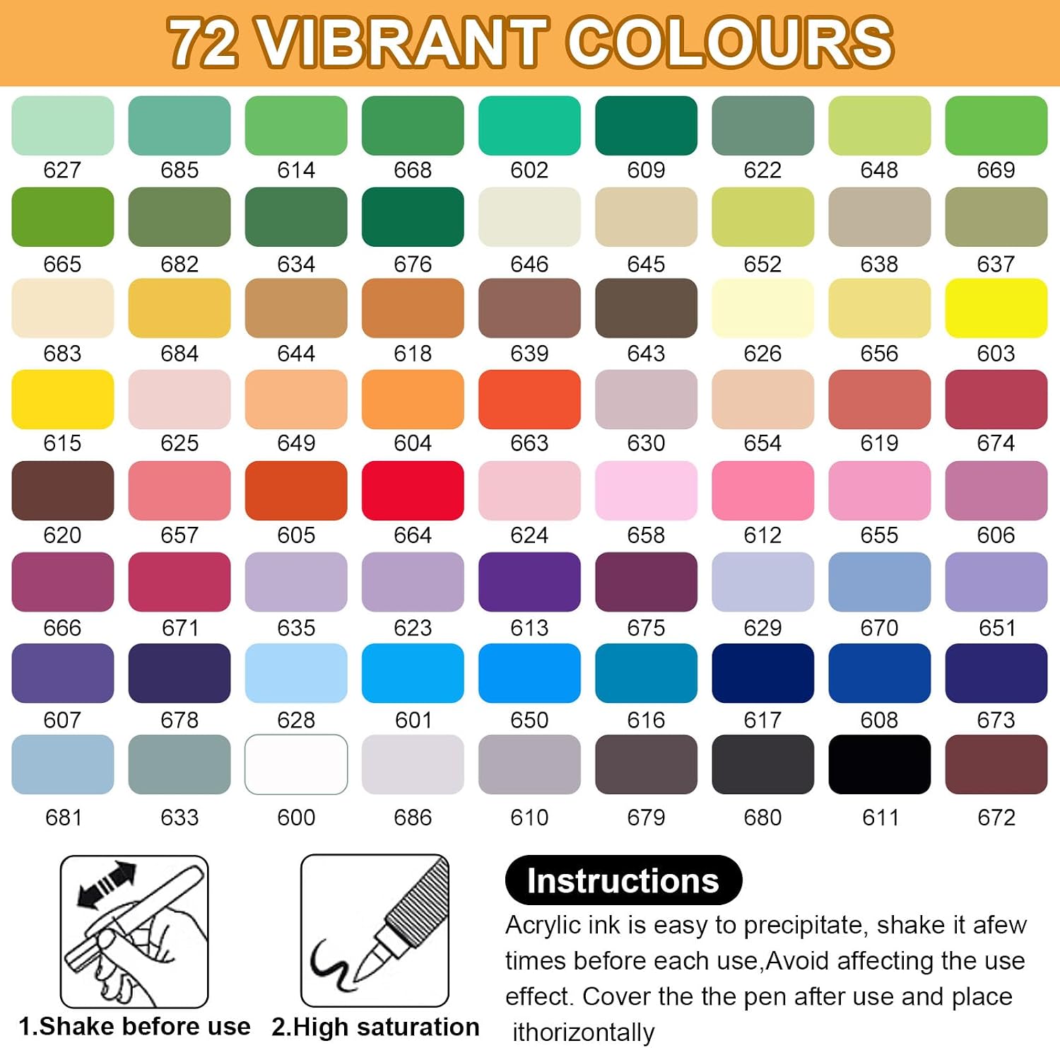 Detalle de Melifluo Pennarelli Acrilici a Punta a Pennello, Set 72 – Pittura Acrilica Impermeabile a Base d'Acqua per Sassi, Vetro, Ceramica, Legno e Tessuto