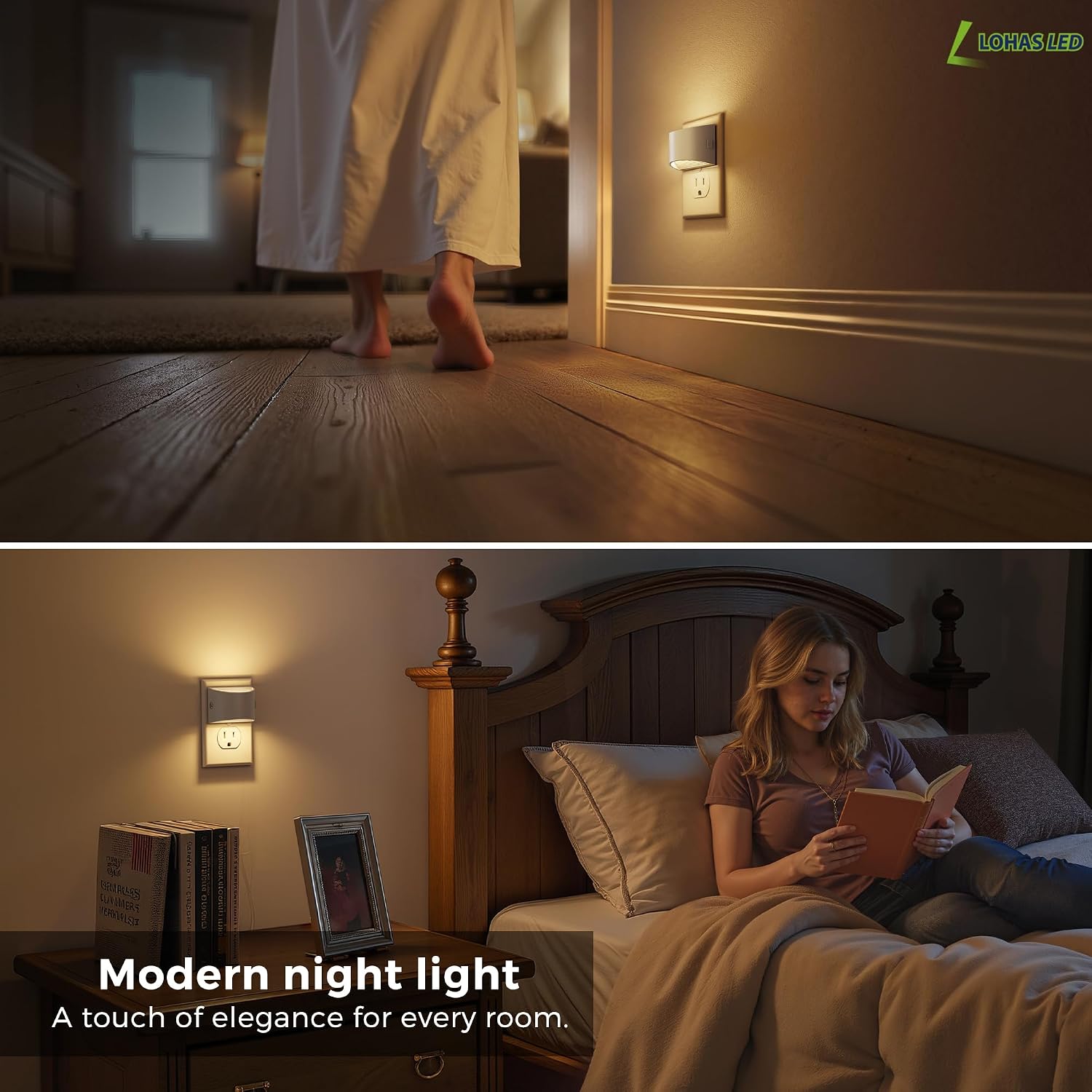Detalle de L LOHAS LED GY10702ZGY1US-2 Plug-In Night Lights, 3-Level Dimming, 3000K, 2-Pack