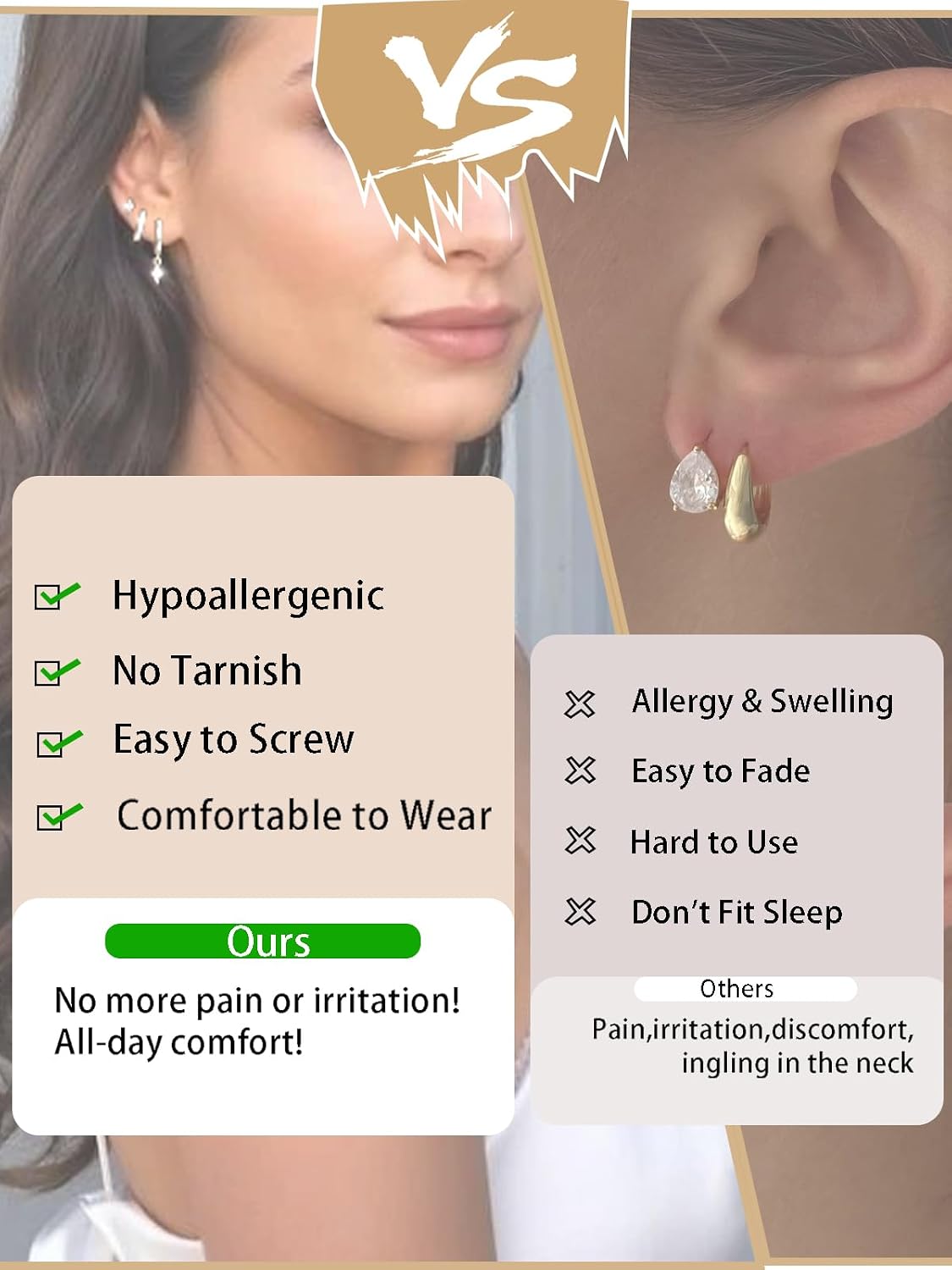Detalle de 3 Paar Ohrringe Silber 925 Set für Damen – Hypoallergen, Zirkonia-Besatz, vielseitig kombinierbar