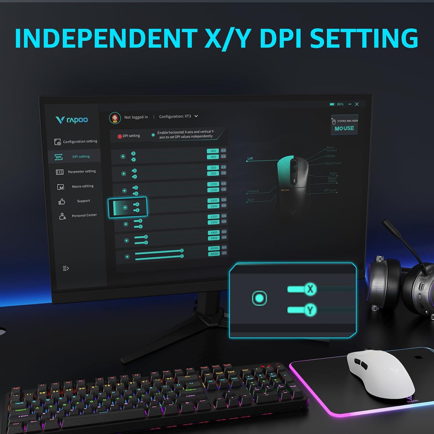 Thumbnail 5 de Rapoo VT3PRO MAX wireless gaming mouse with PAW 3950, 8K polling and 1+8 programmable buttons