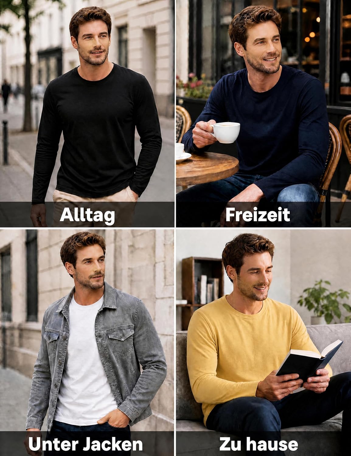 Detalle de MAGCOMSEN Langarmshirt Herren aus Baumwolle – Longsleeve mit Rundhals für Freizeit & Alltag