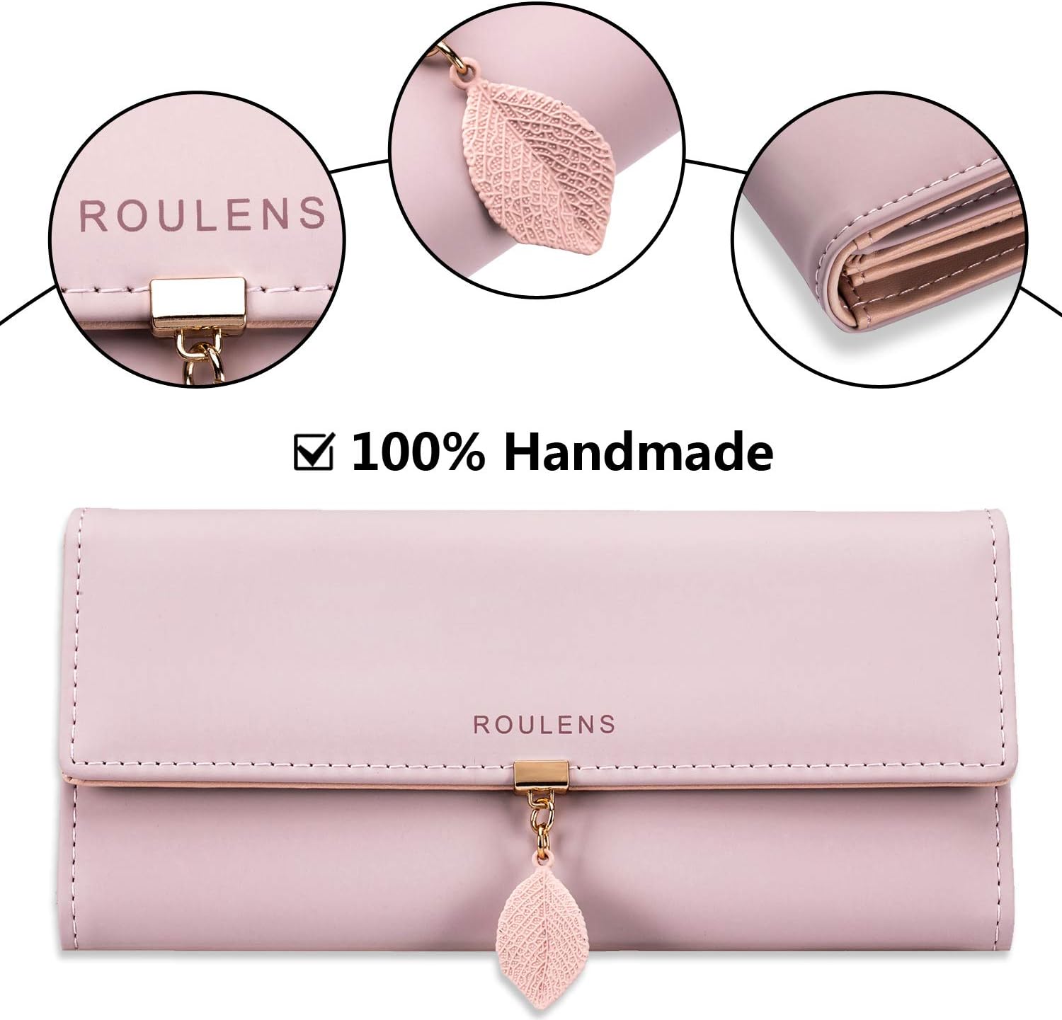 Thumbnail 3 de Roulens RFID Blocking PU Leather Wallet for Women with Leaf Pendant Zipper - Multi Card Slots & Roomy Compartment