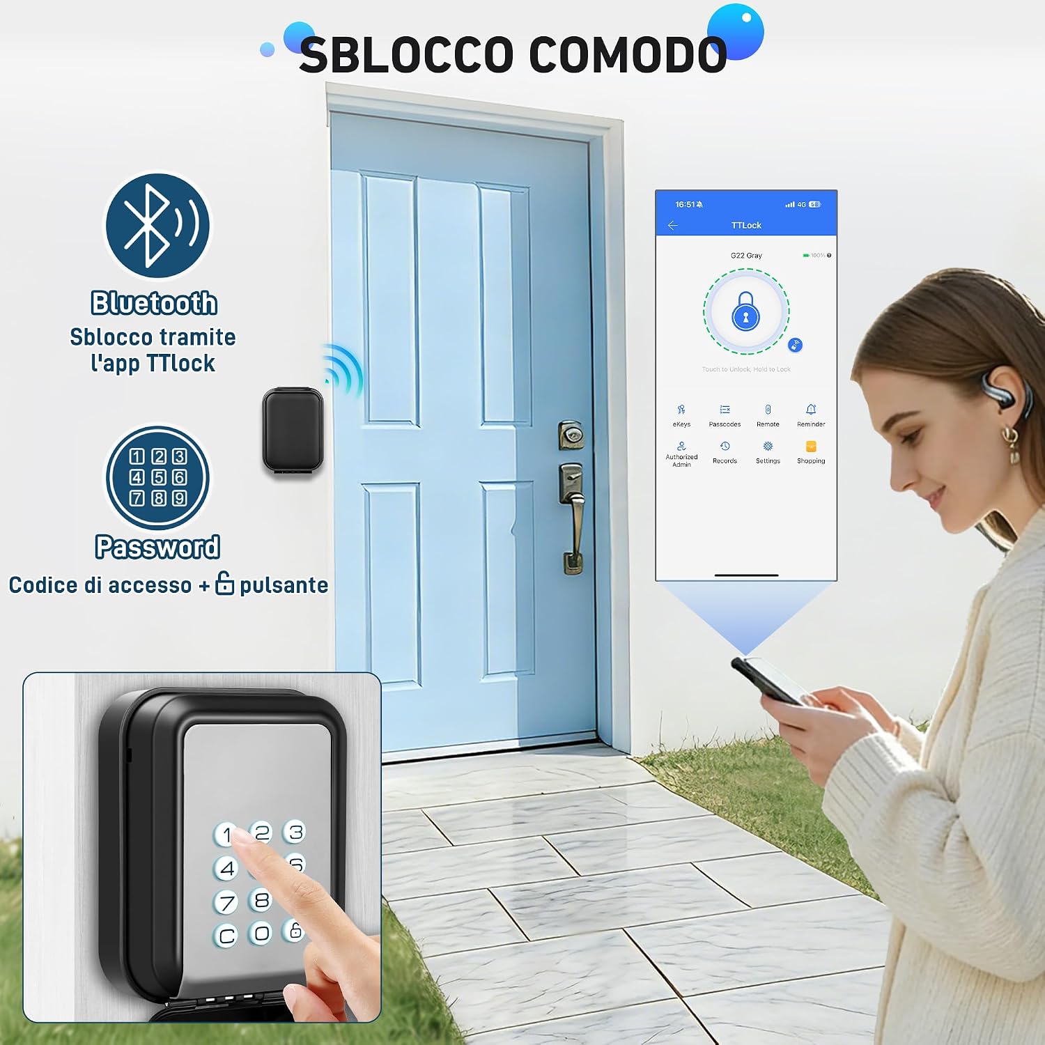 Detalle de ENONEO Cassetta di Sicurezza per Chiavi Esterno Impermeabile con Bluetooth e Controllo App – 10x8x5 cm