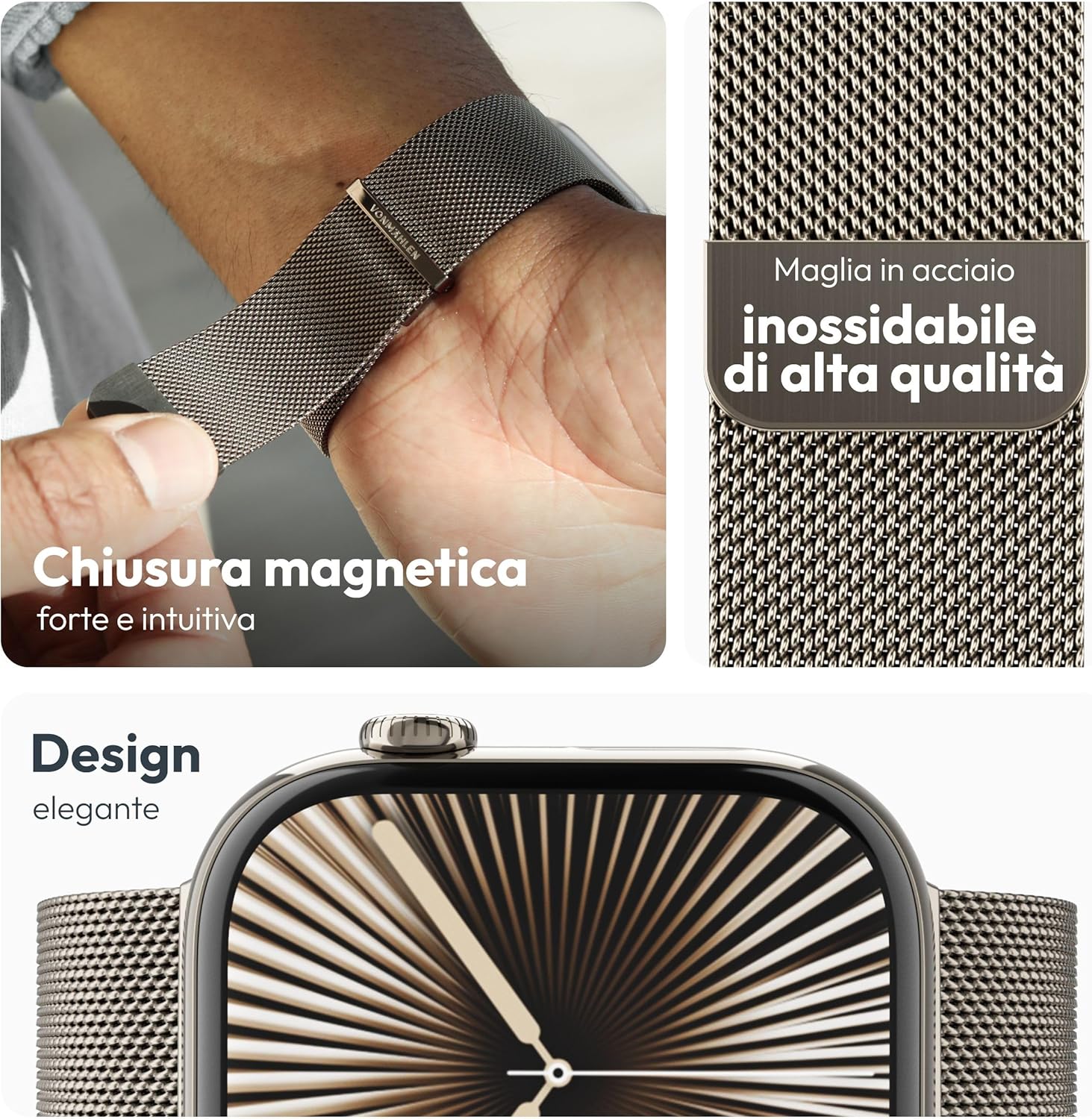 Thumbnail 2 de VONMÄHLEN Milanese Loop 2: Cinturino in Maglia Milanese per Apple Watch Ultra 2, chiusura magnetica, Sabbia del deserto, 44–49 mm