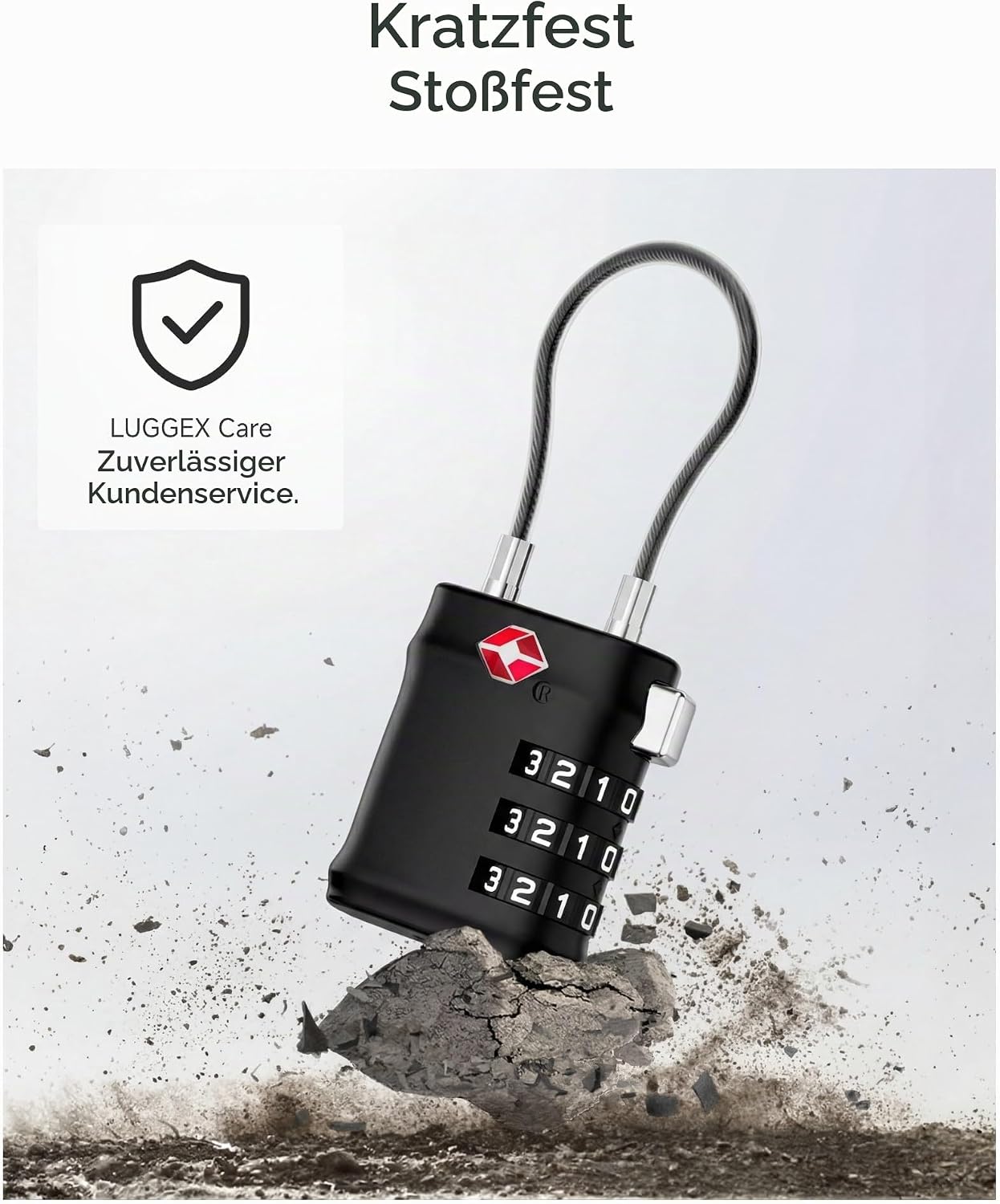 Thumbnail 3 de LUGGEX TSA Kofferschloss – Koffer- und Rucksack-Zahlenschloss mit Drahtseil, 4er Set
